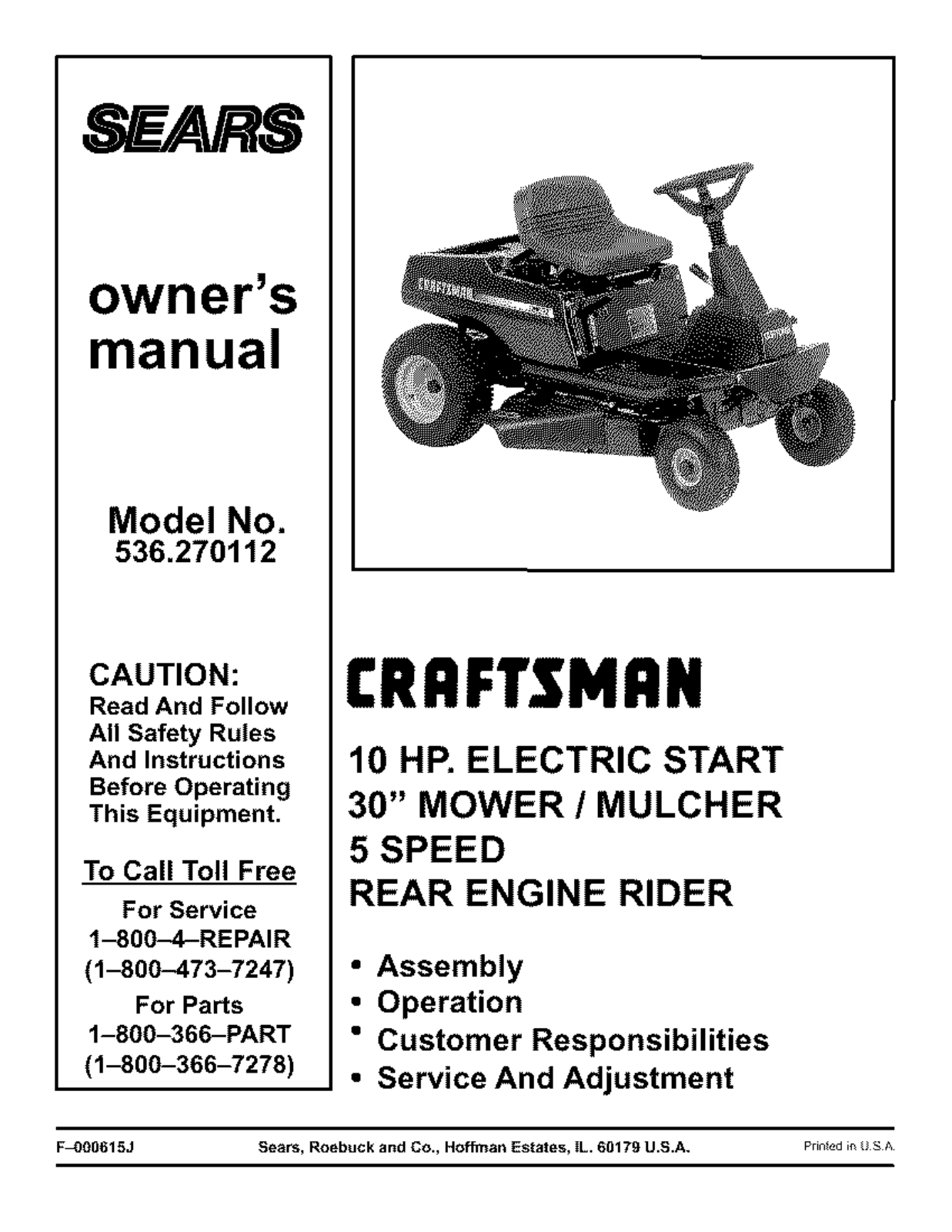 Craftsman 536.270112 User Manual