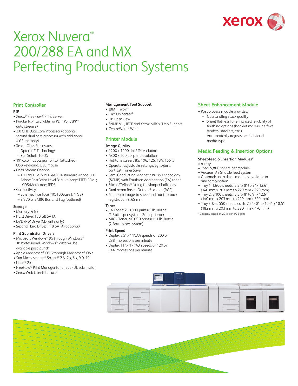 Xerox Nuvera 200-288-314 EA, Nuvera 200-288 MX Specifications