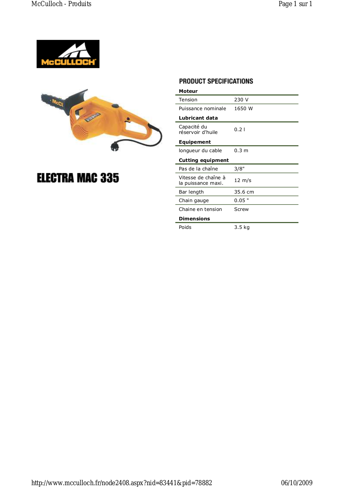 MC CULLOCH ELECTRA MAC 335 User Manual