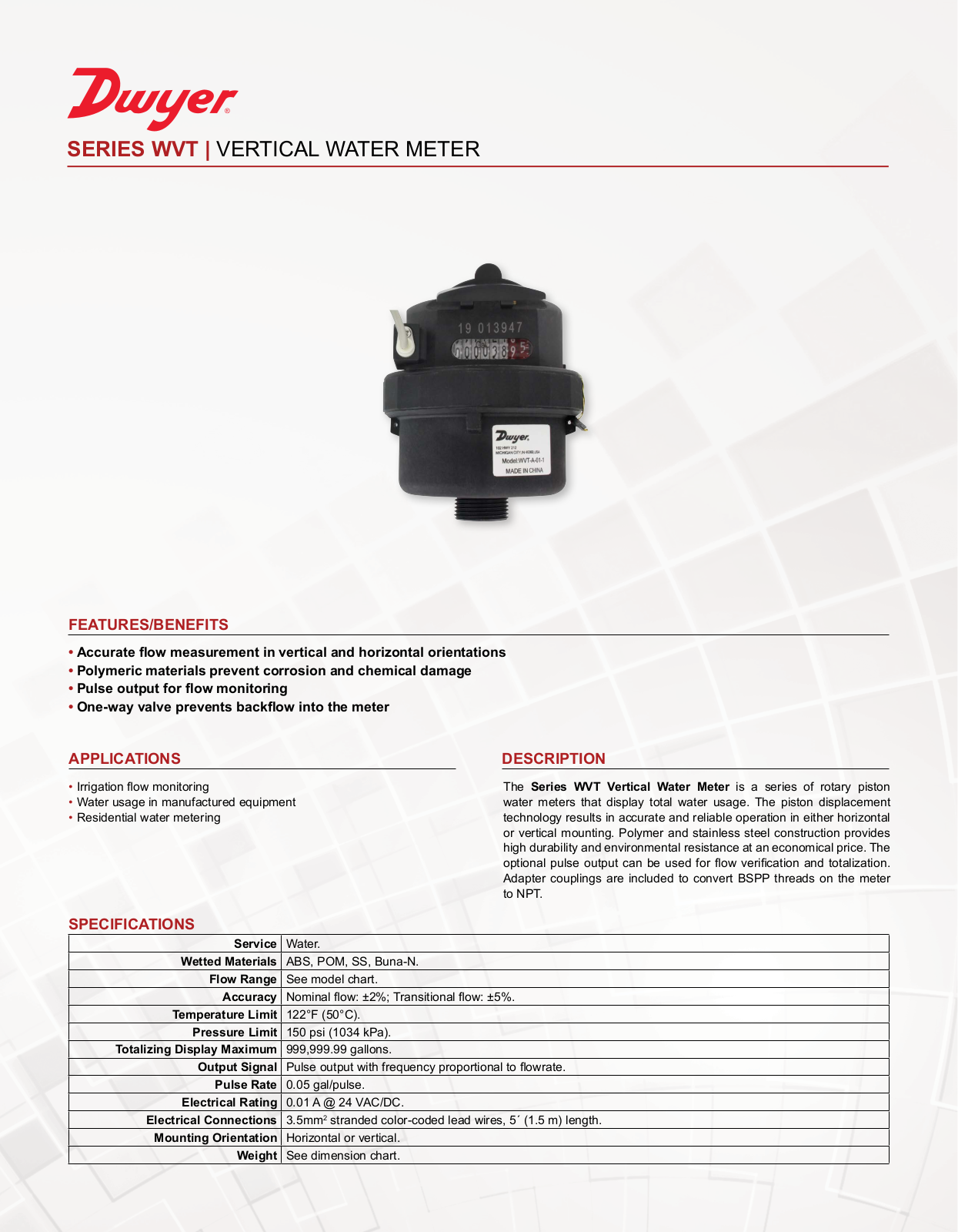 Dwyer Instruments SERIES WVT Data Sheet