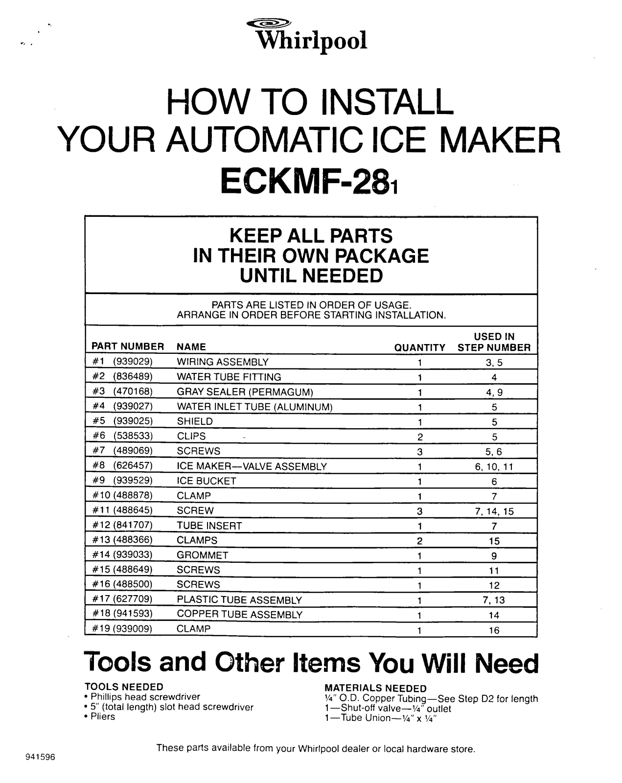 Whirlpool ECKMF-281 Installation Instructions - ManualMachine.com