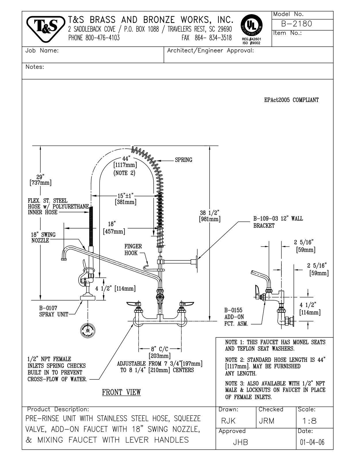 T & S Brass & Bronze Works B-2180 General Manual