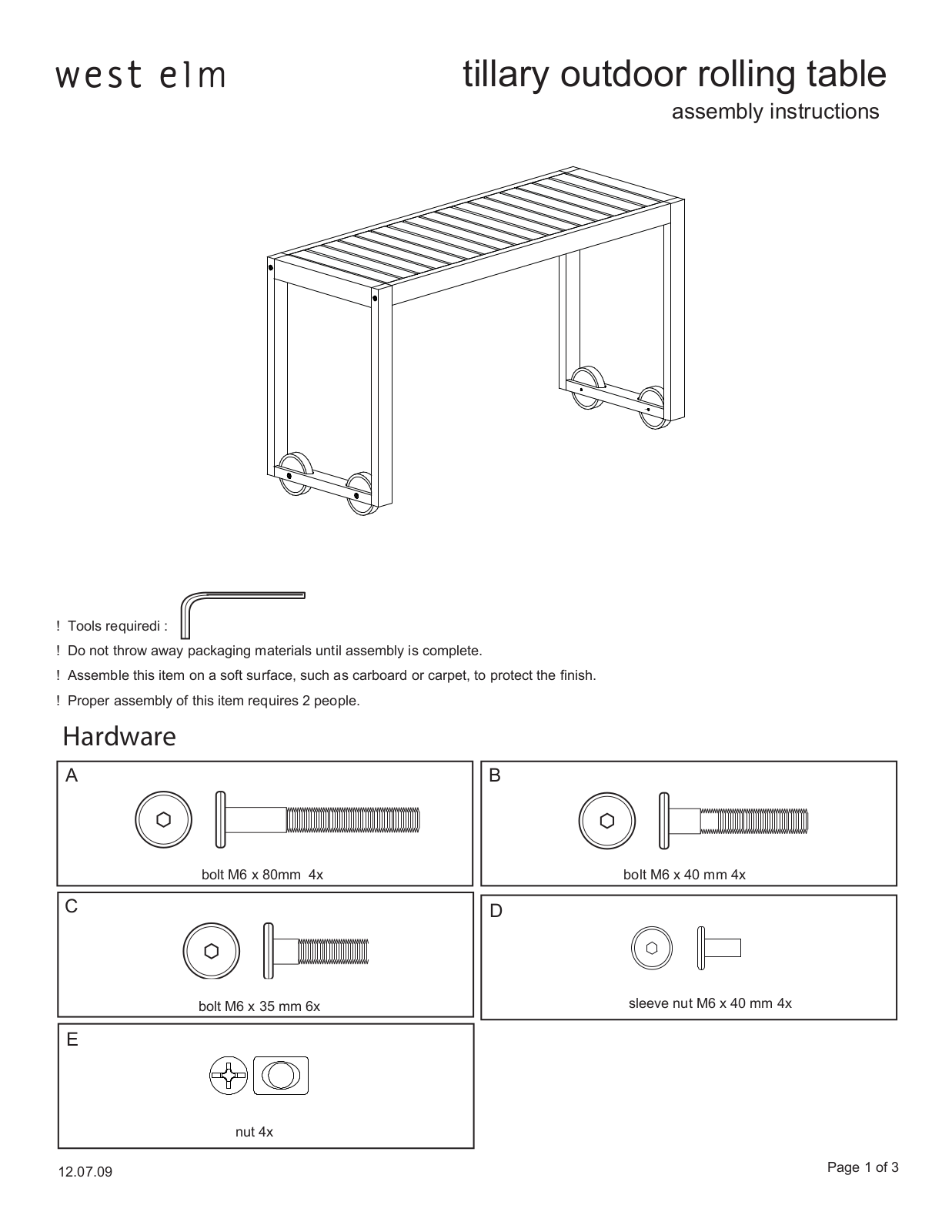 West Elm Tillary Outdoor Rolling Table Assembly Instruction