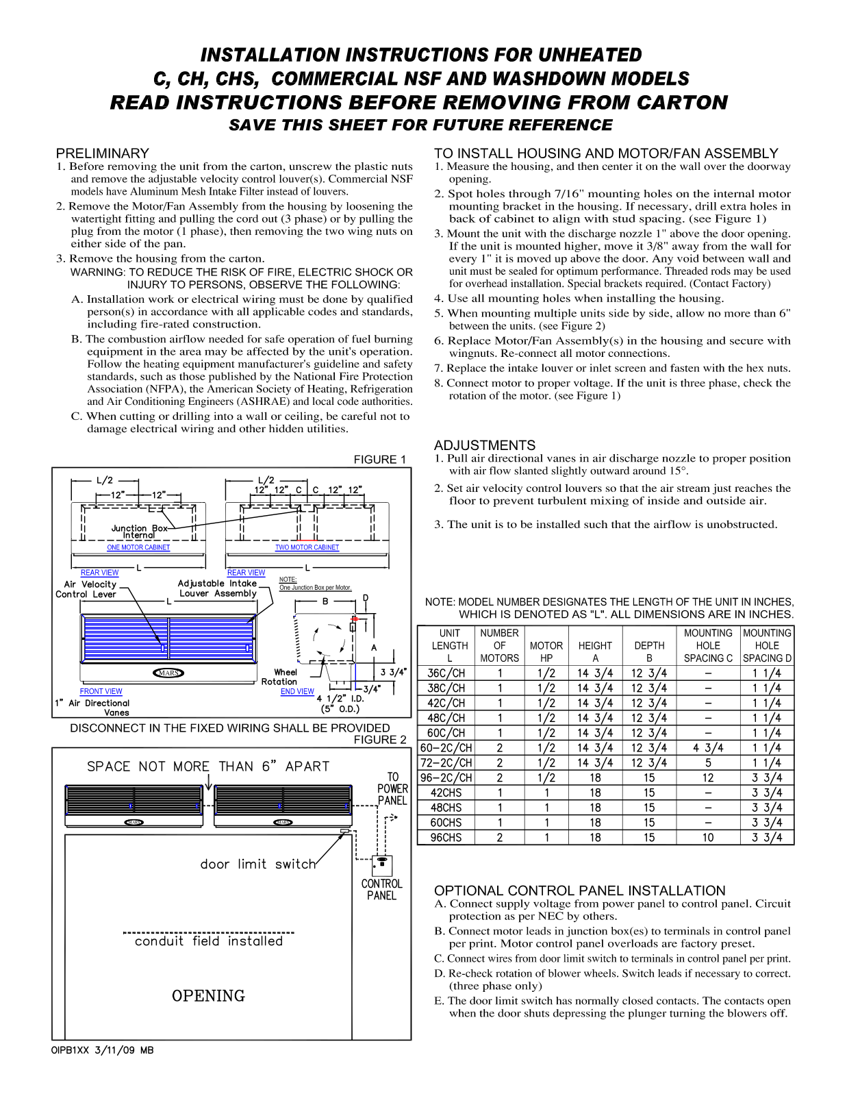 Mars C8-36C, 60C Installation  Manual