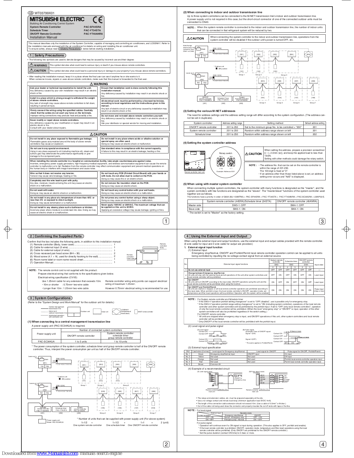 Mitsubishi Electric PAC-SF44SR, PAC-YT34STA, PAC-YT40ANRA Installation Manual