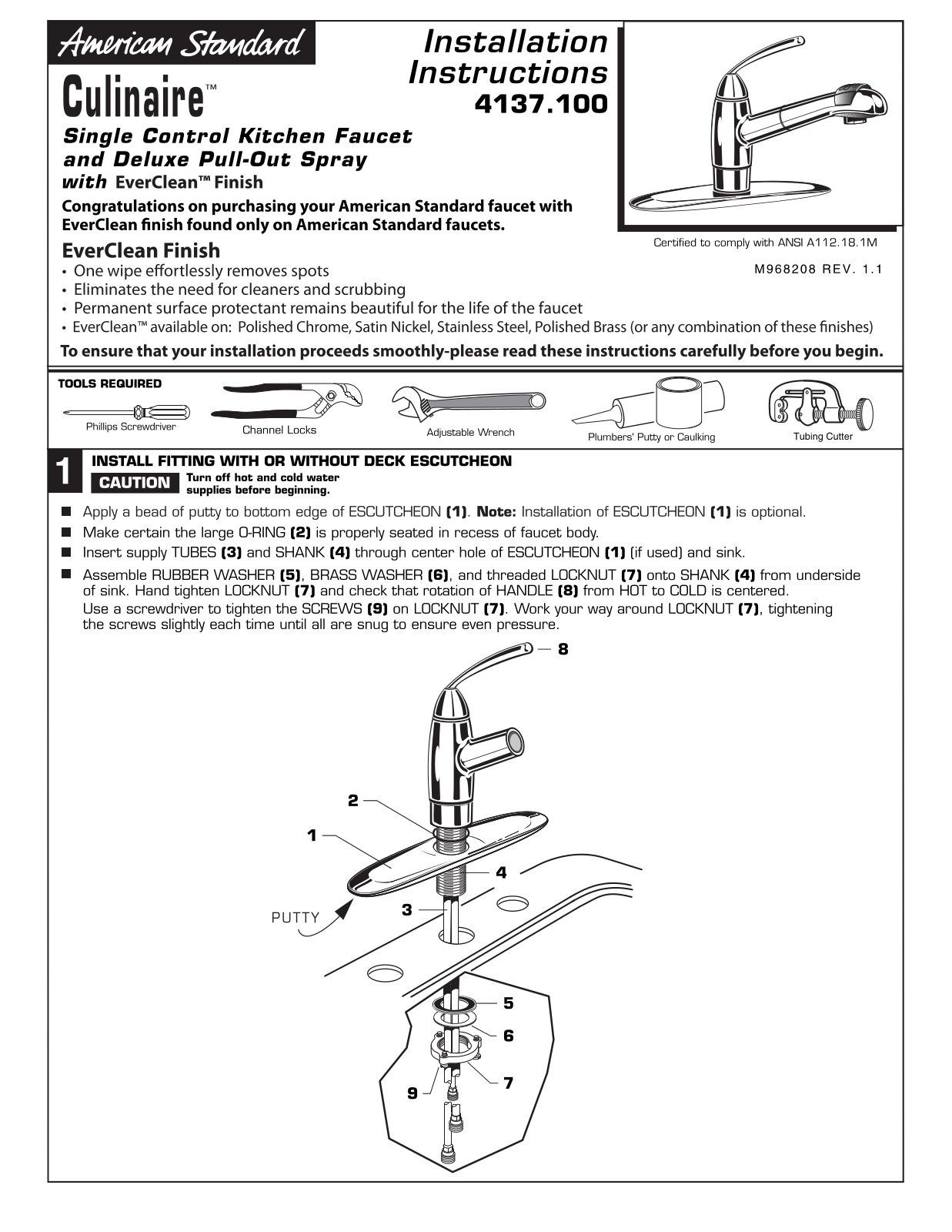 American Standard Culinaire 4137.100 User Manual