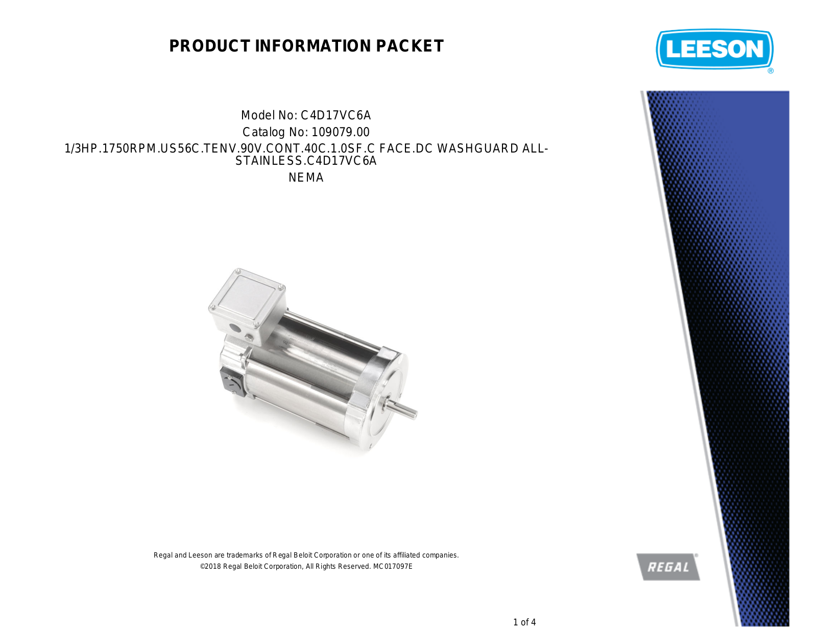 Leeson 109079.00 Product Information Packet