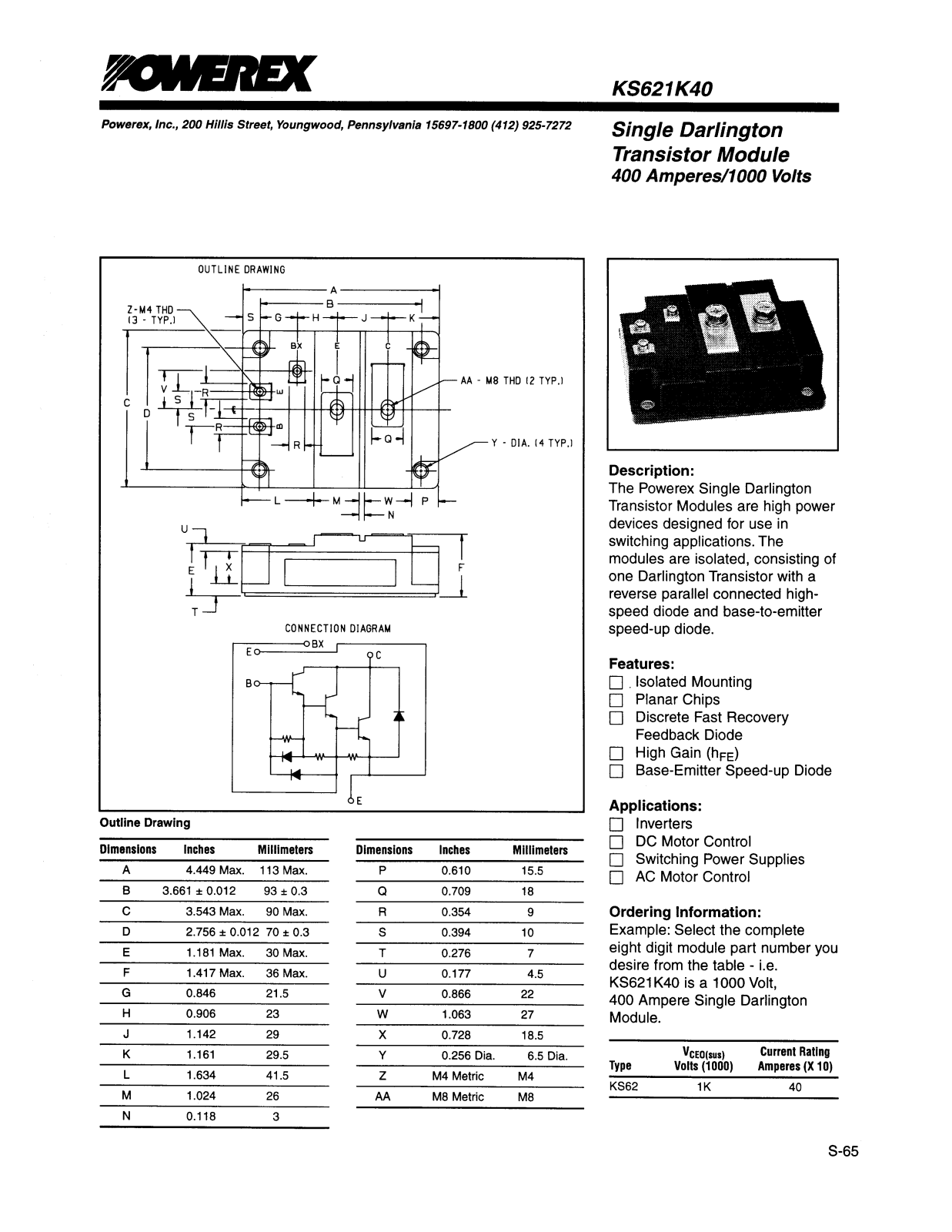 POWEREX KS621K40 Datasheet