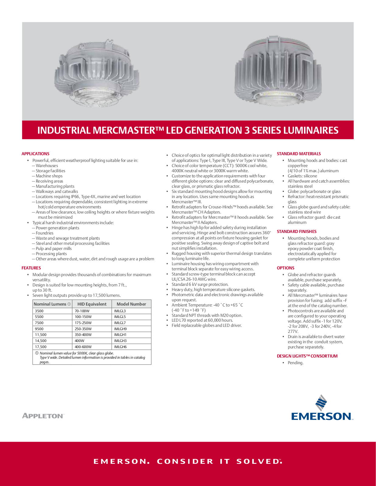 Appleton industrial Mercmaster™ LED Generation 3 Series Luminaires Data Sheet