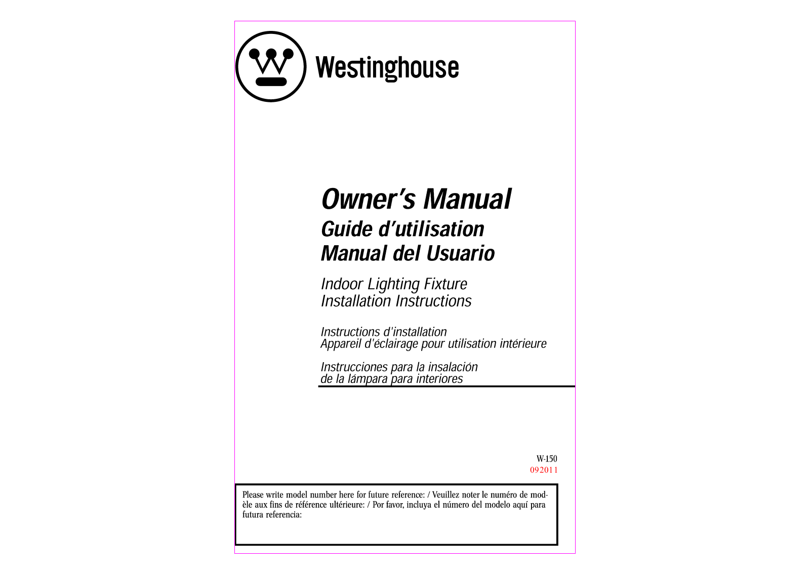 Westinghouse 6221600, 6221900 Instruction Manual