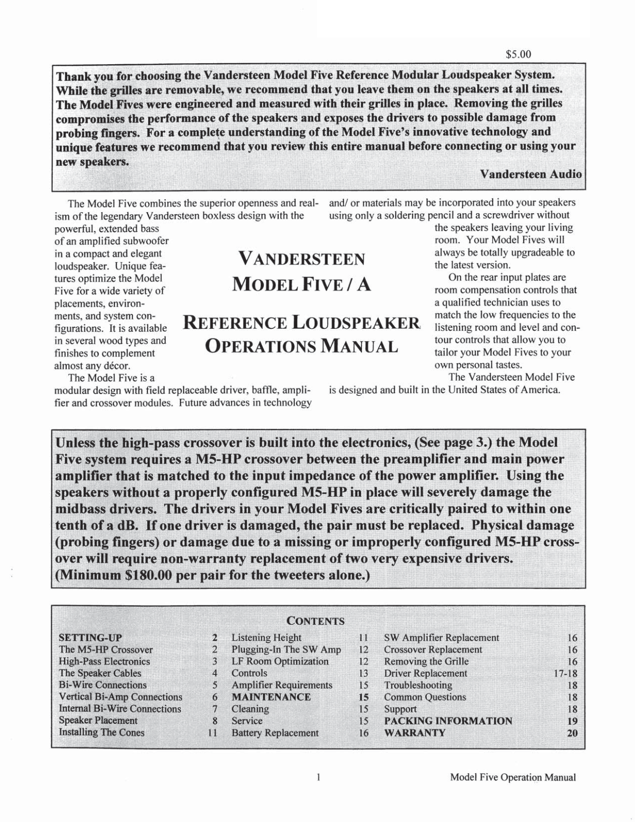 Vandersteen Treo User guide - ManualMachine.com