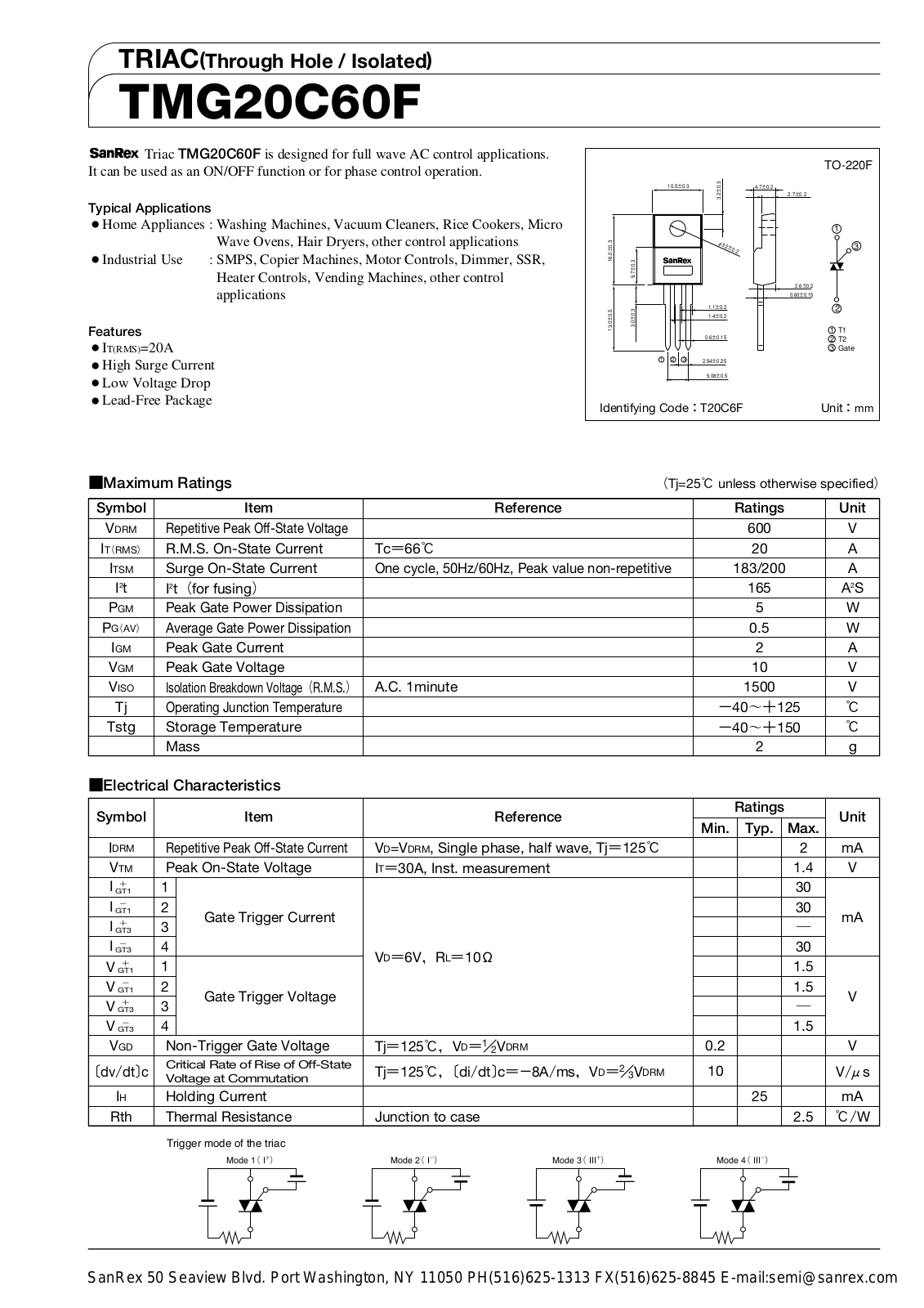 Sanrex-Sansha Electric Manufacturing TMG20C60F Data Sheet