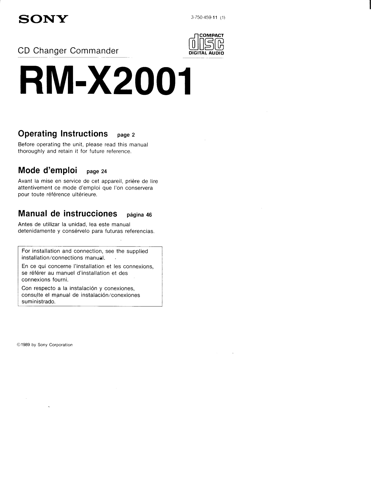 Sony RM-X2001 User Manual