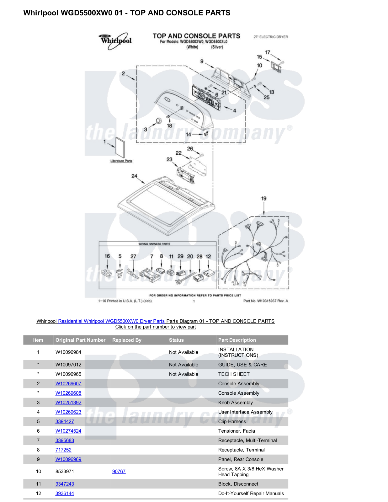 Whirlpool WGD5500XW0 Parts Diagram