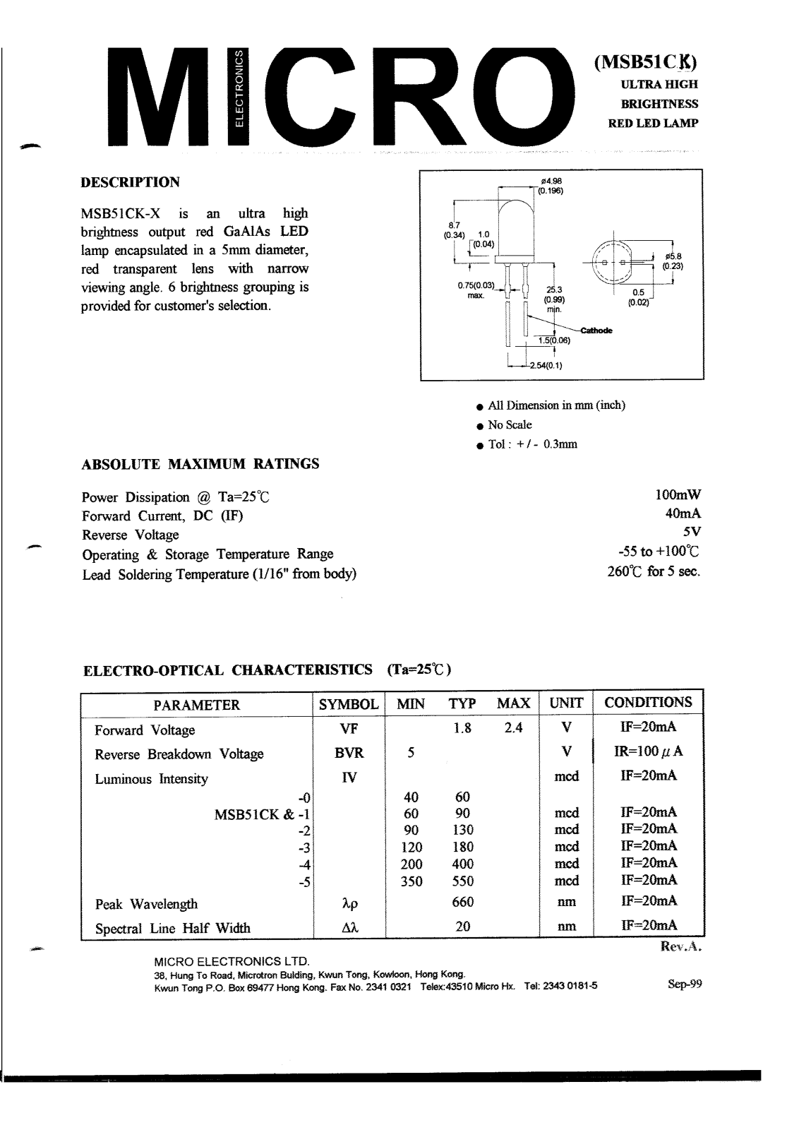 MICRO MSB51CK, MOB35CRA, MOB35CA, MGB35CA Datasheet