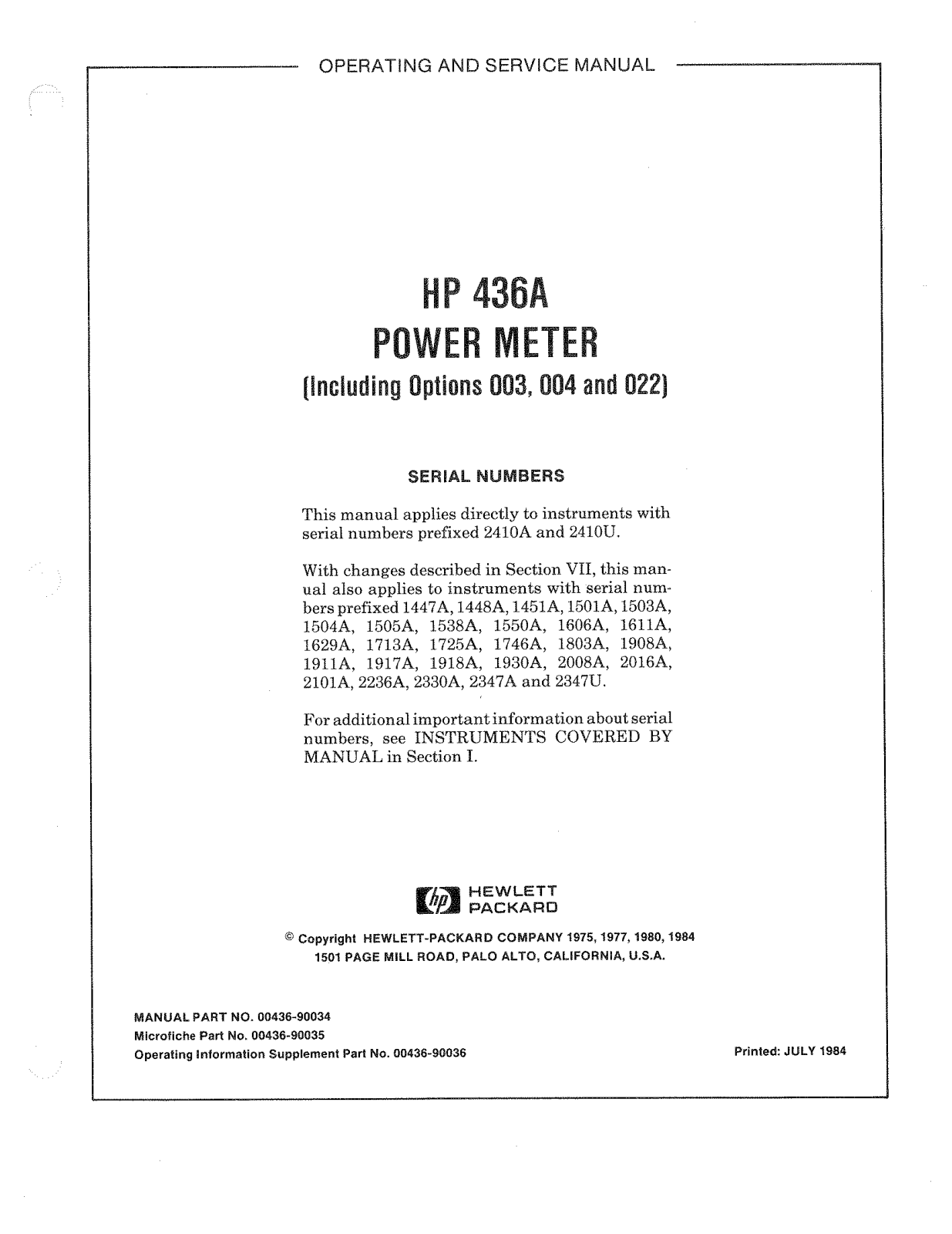 HP (Hewlett-Packard) 436A User Manual