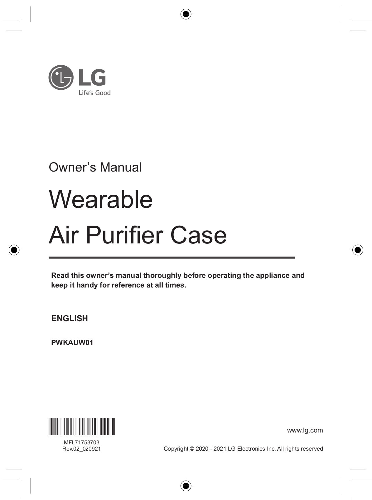 LG PWKAUW01 User manual