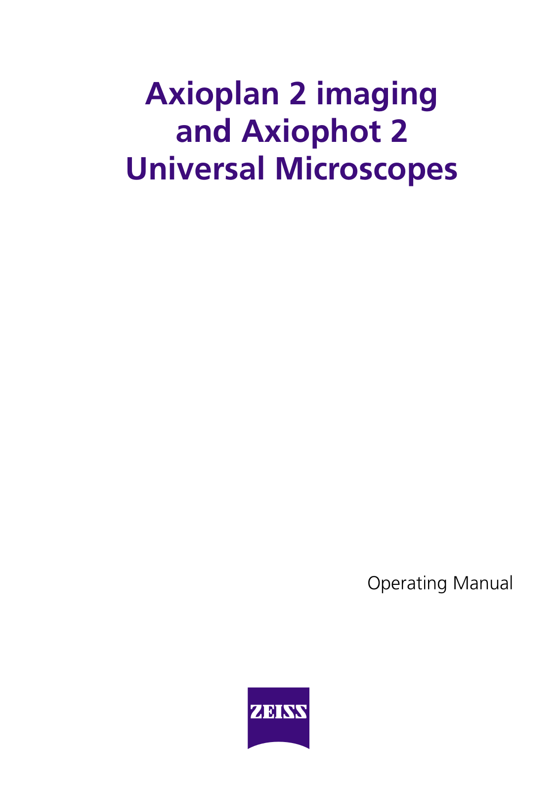Zeiss Axiophot 2 User Manual