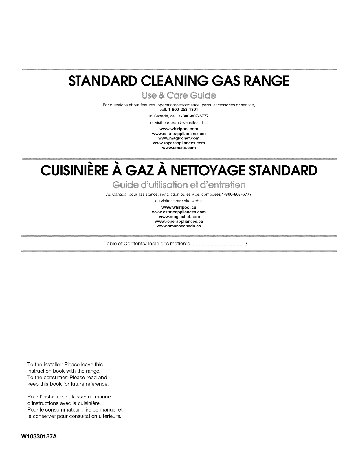 Amana AGR3311WDW2, AGR3311WDW1 Owner’s Manual