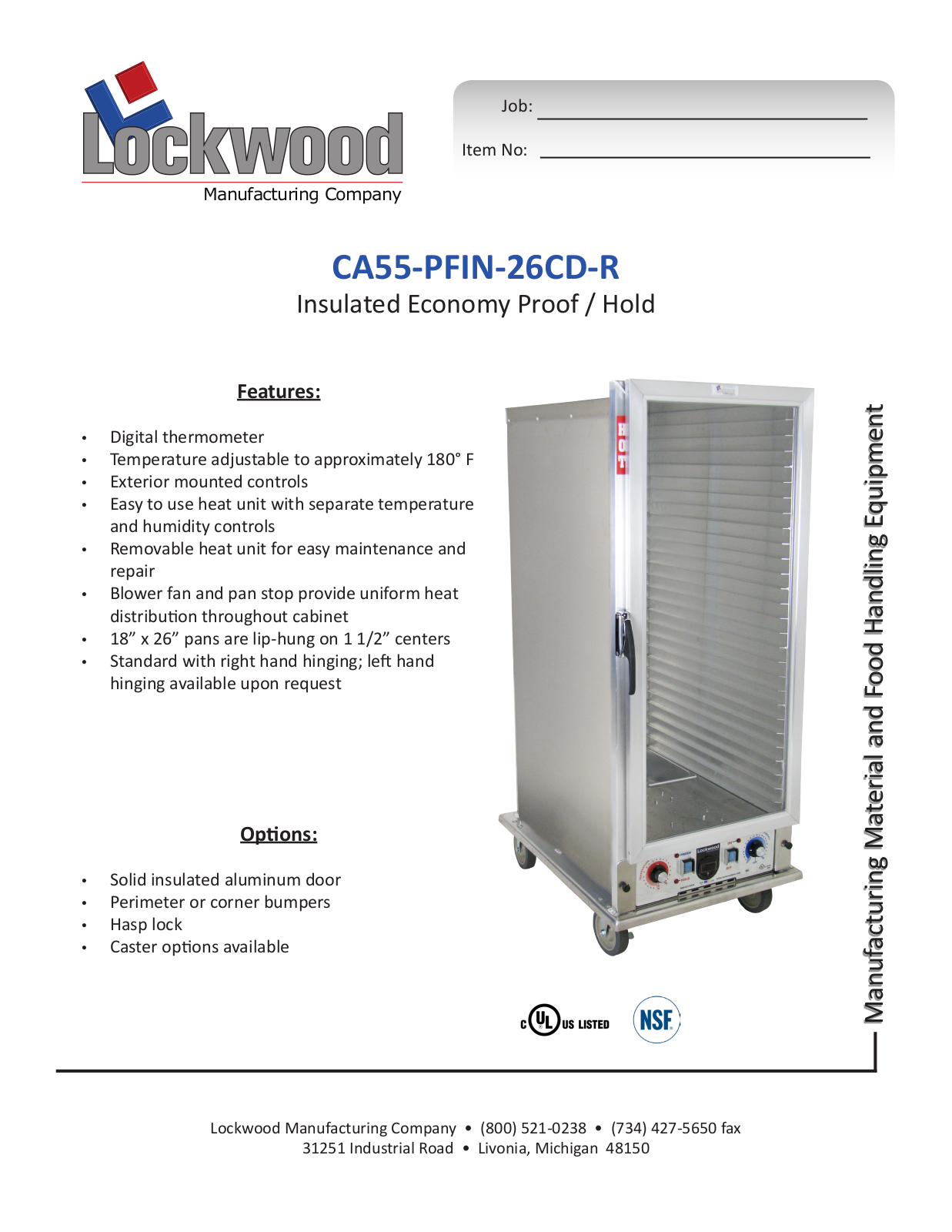 Lockwood CA55-PFIN-26CD-R User Manual