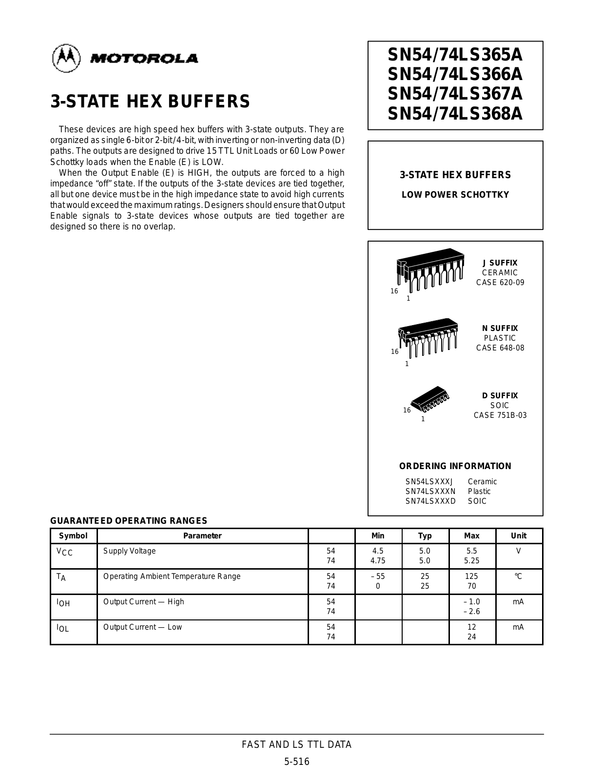 Motorola SN54LS365AJ, SN54LS366AJ, SN54LS367AJ, SN54LS368AJ, SN74LS365AD Datasheet