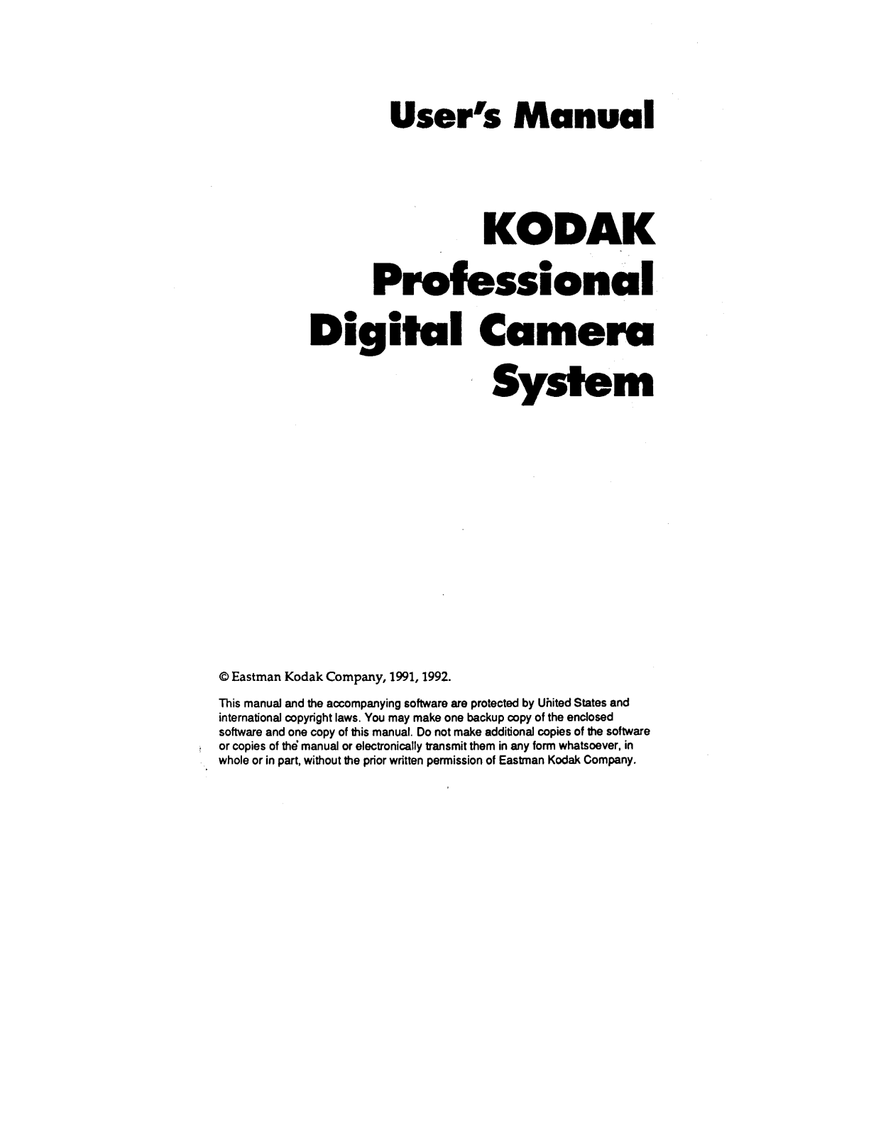 Kodak DCS SYSTEM 100 User Manual