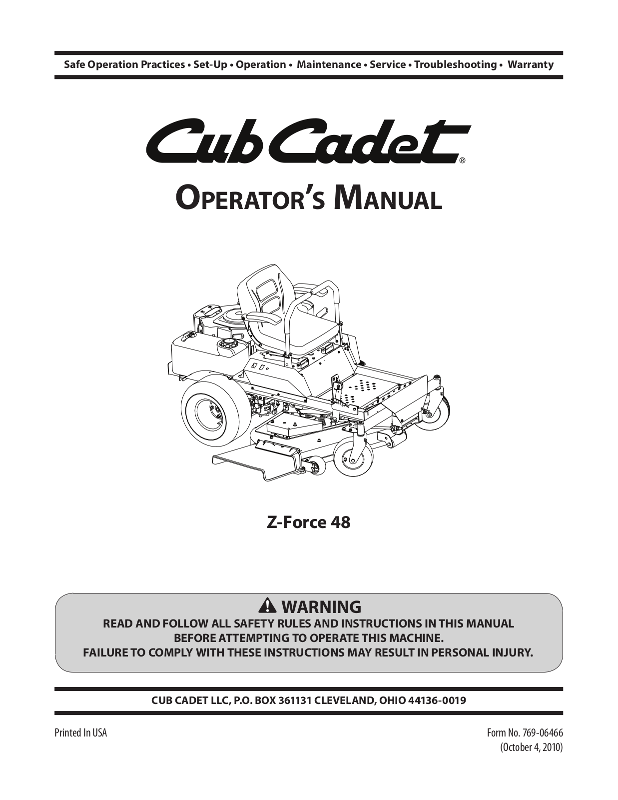 Cub cadet Z-force 48 User Manual