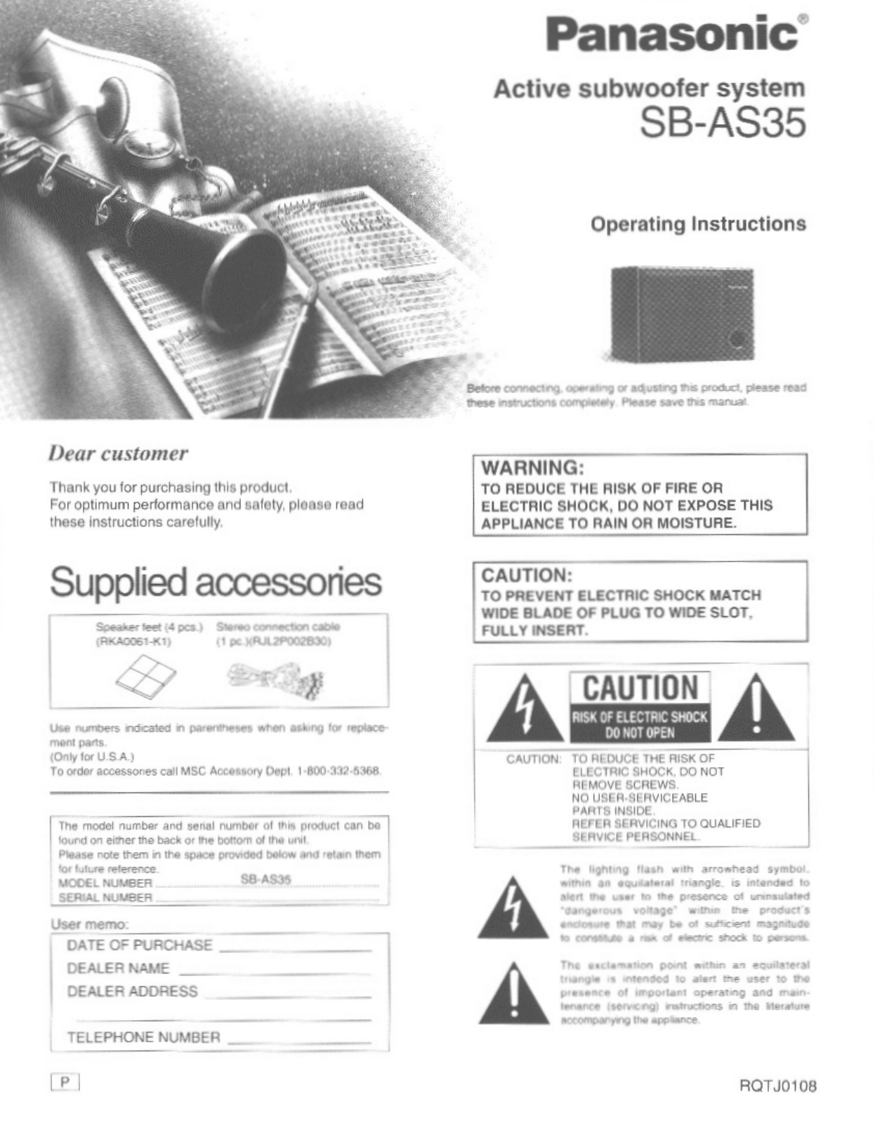 Panasonic SBAS35 User Manual