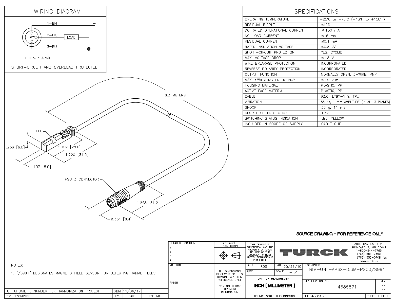 Turck BIM-UNT-AP6X-0.3-PSG3S991 Data Sheet