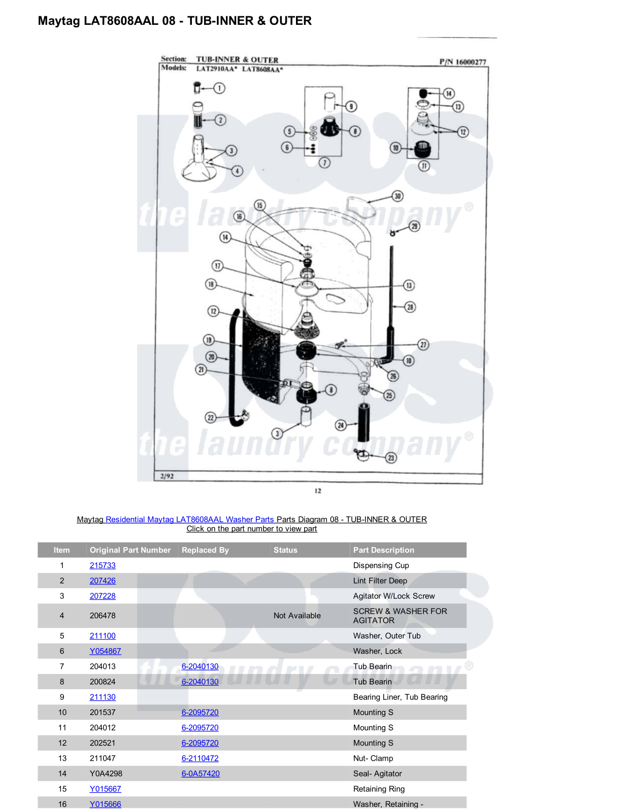 Maytag LAT8608AAL Parts Diagram