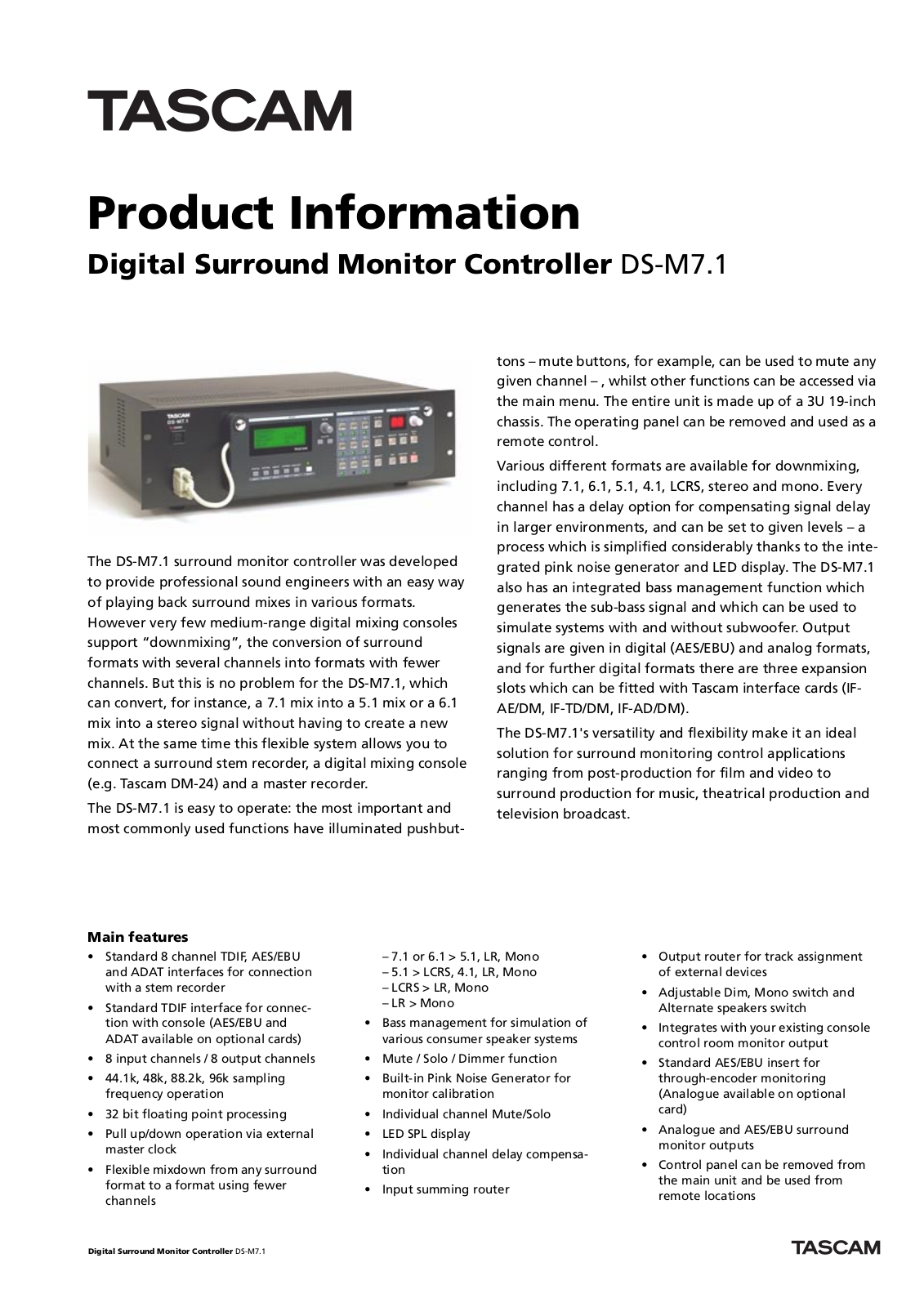 Tascam DSM-7.1 Brochure