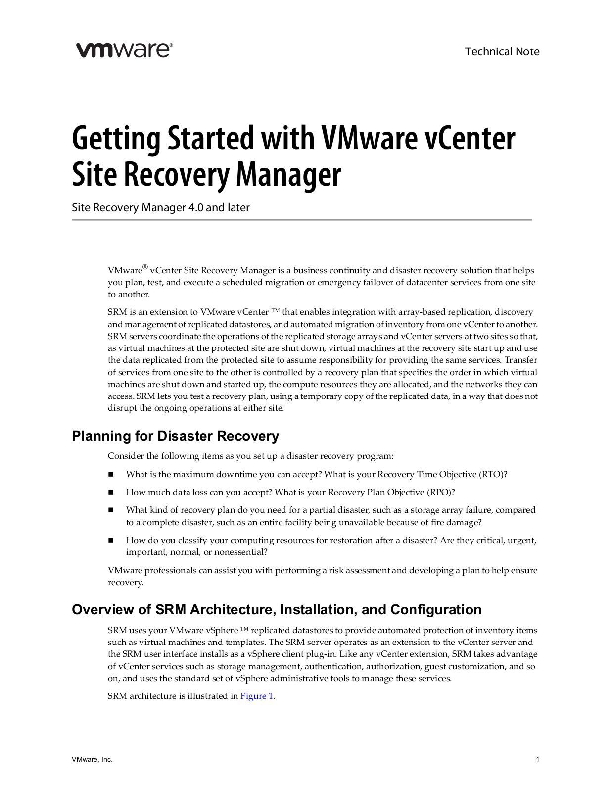 VMware vCenter Site Recovery Manager - 4.1, vCenter Site Recovery Manager - 4.0 Getting Started