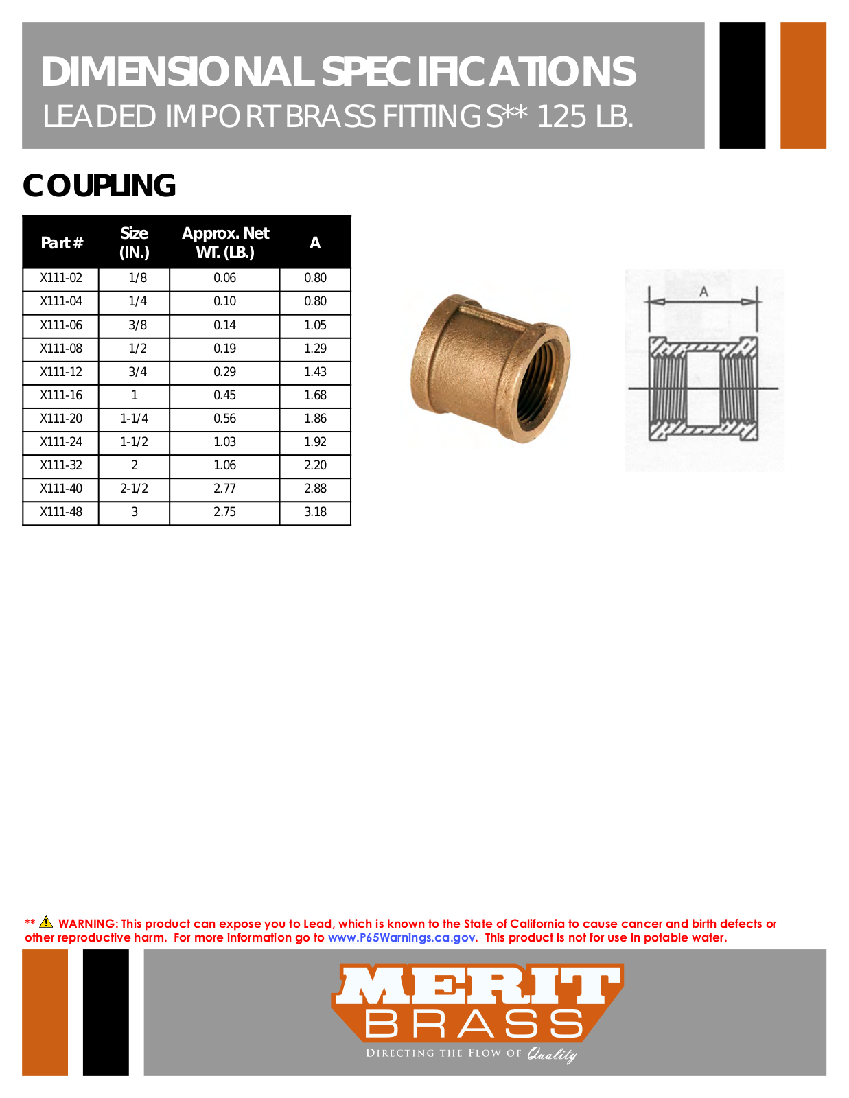 Merit Brass X111-02, X111-04, X111-06, X111-08, X111-12 User Manual