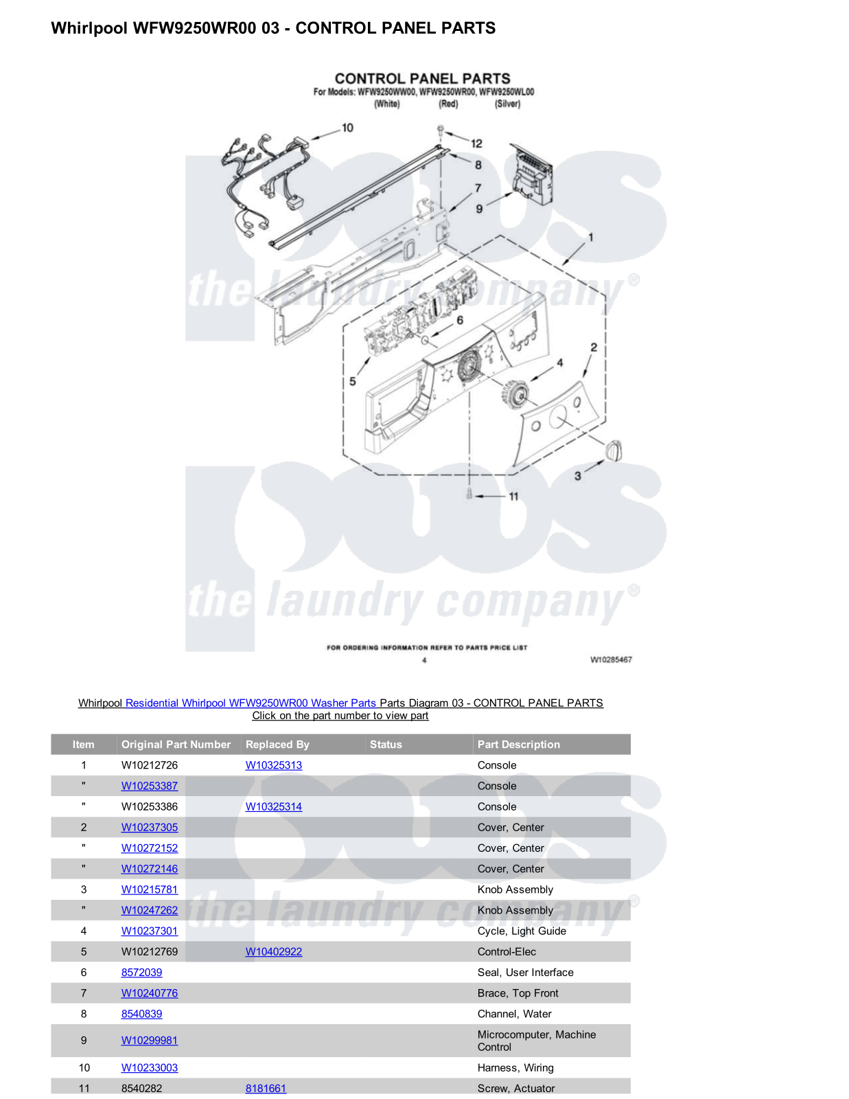 Whirlpool WFW9250WR00 Parts Diagram