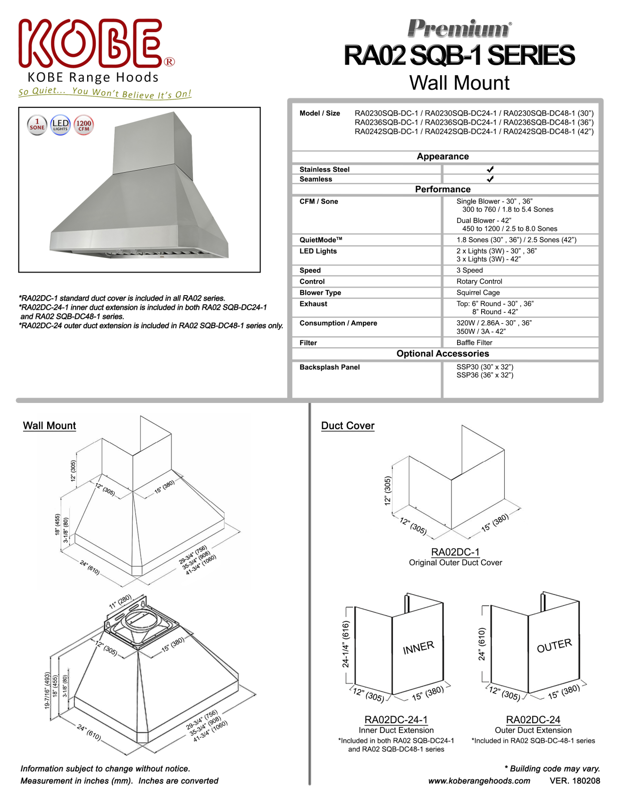 Kobe RA0242SQBDC481 Specifications