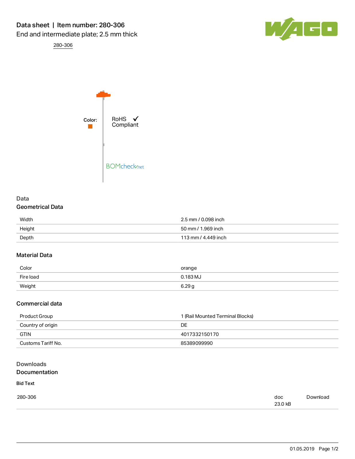 Wago 280-306 Data Sheet