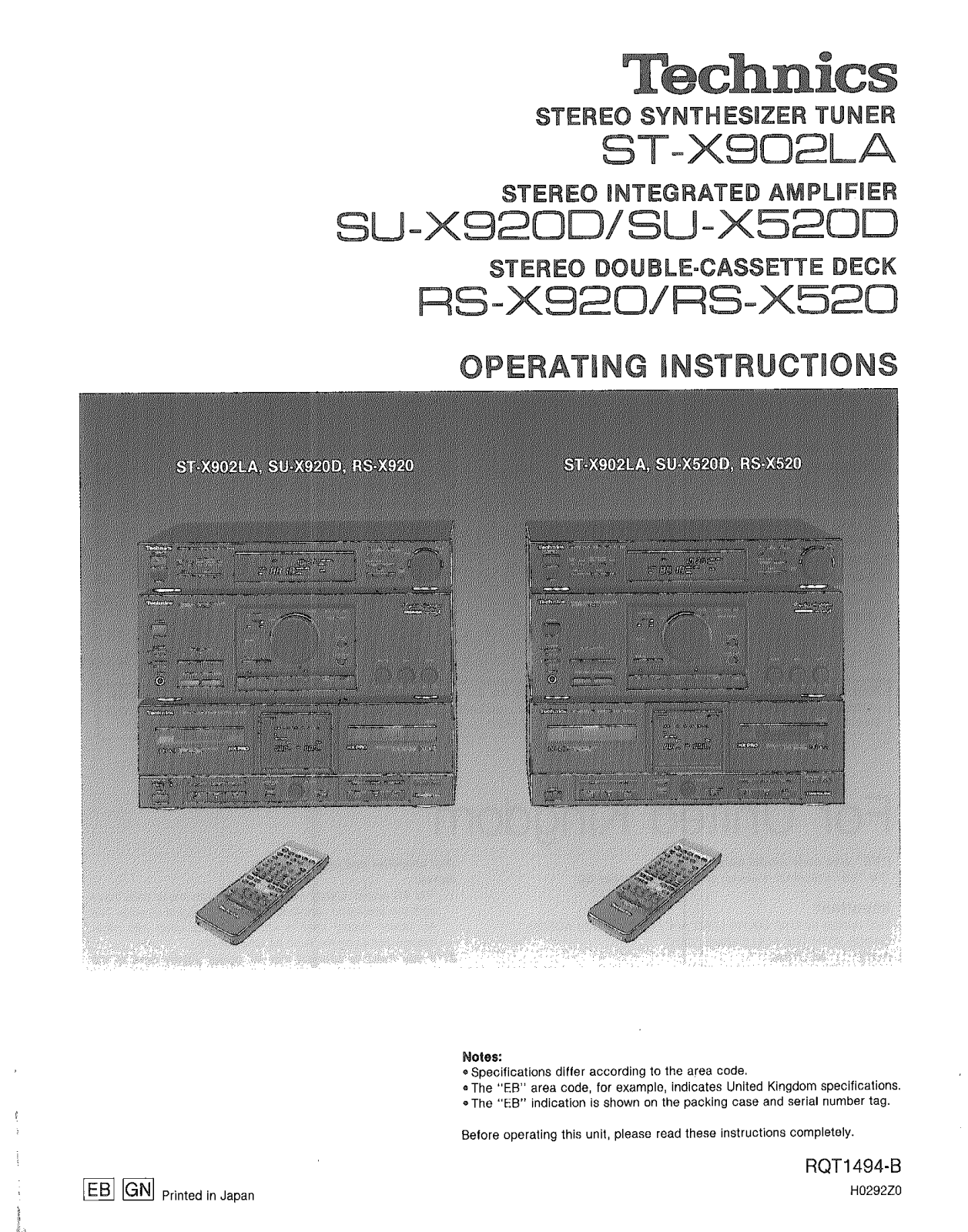 Panasonic SU-X920D, RS-X920, RS-X520, SU-X520D User Manual