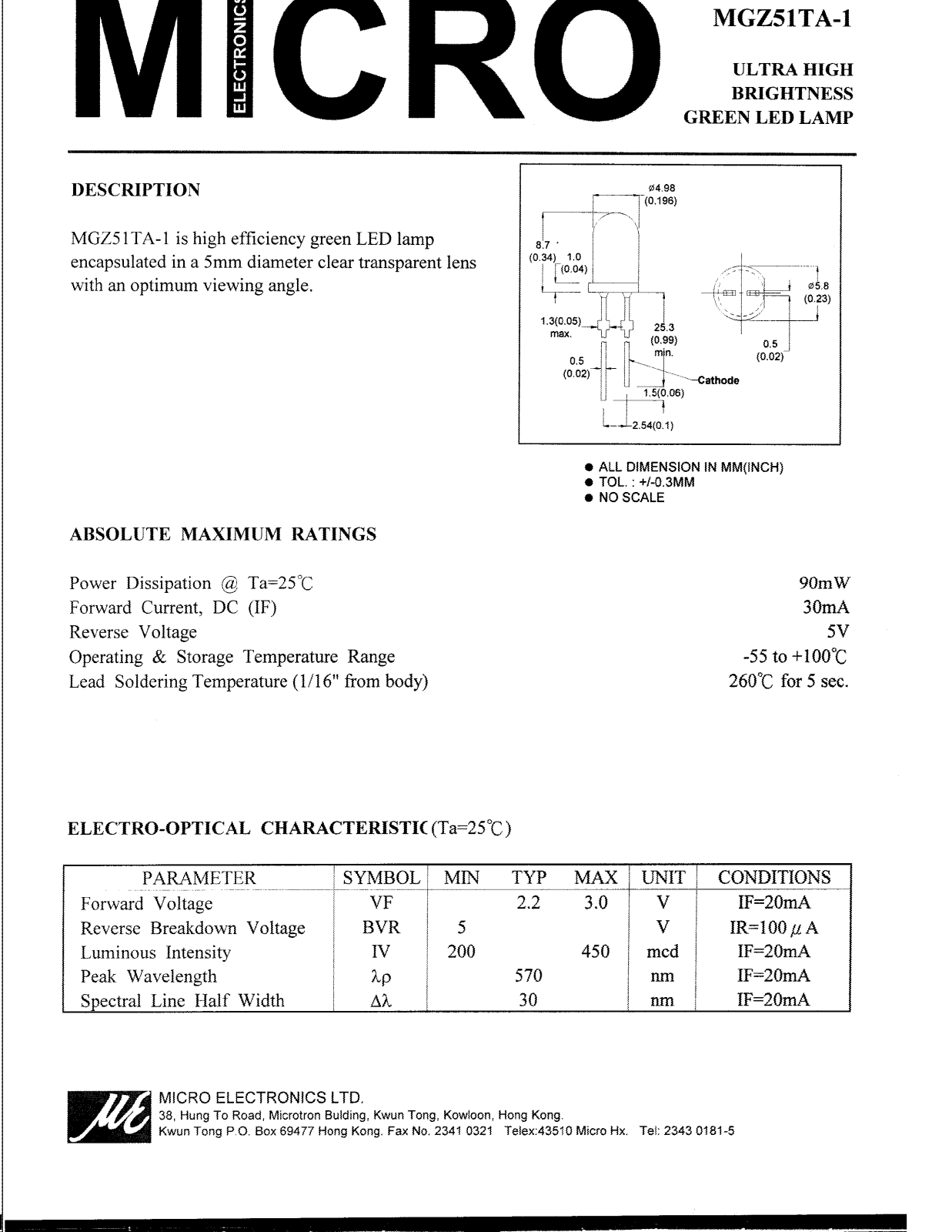 MICRO MGZ51TA-1 Datasheet