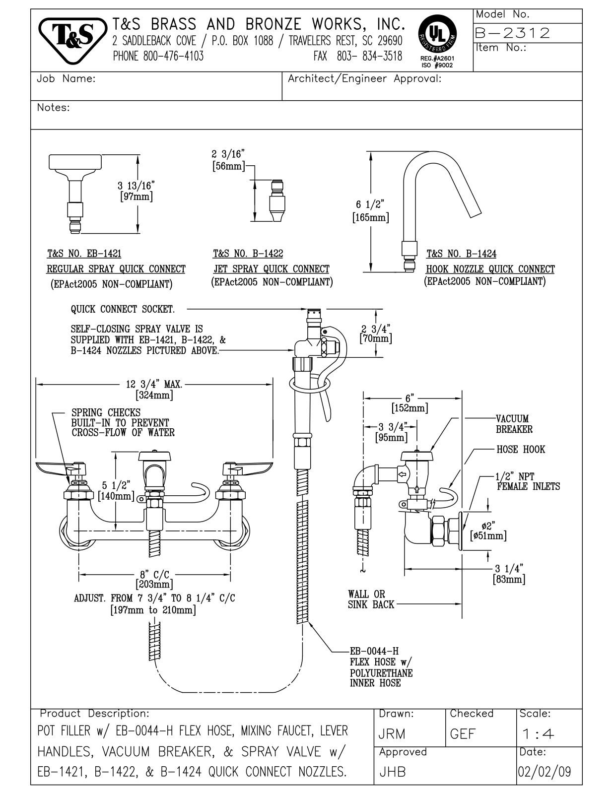 T & S Brass & Bronze Works B-2312 General Manual