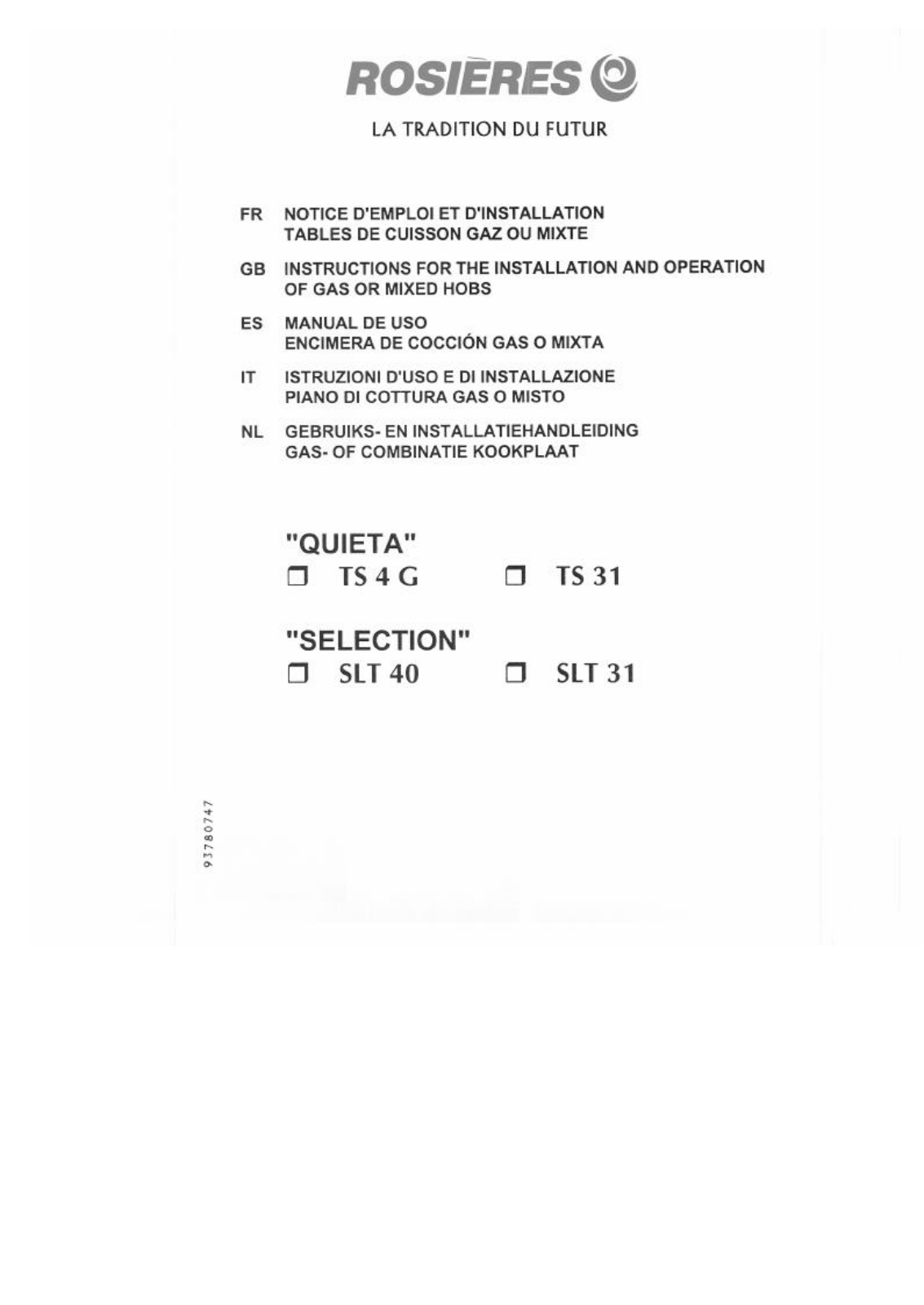 Rosieres TS 31, SLT 31, TS 4 G, SLT 40 User Manual
