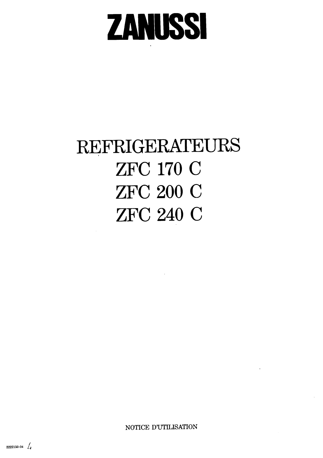 Zanussi ZFC200C, ZFC240C, ZFC170C Instructions Manual