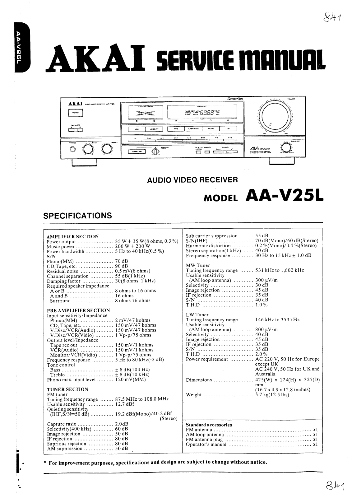 Akai AA-V25-L Service Manual