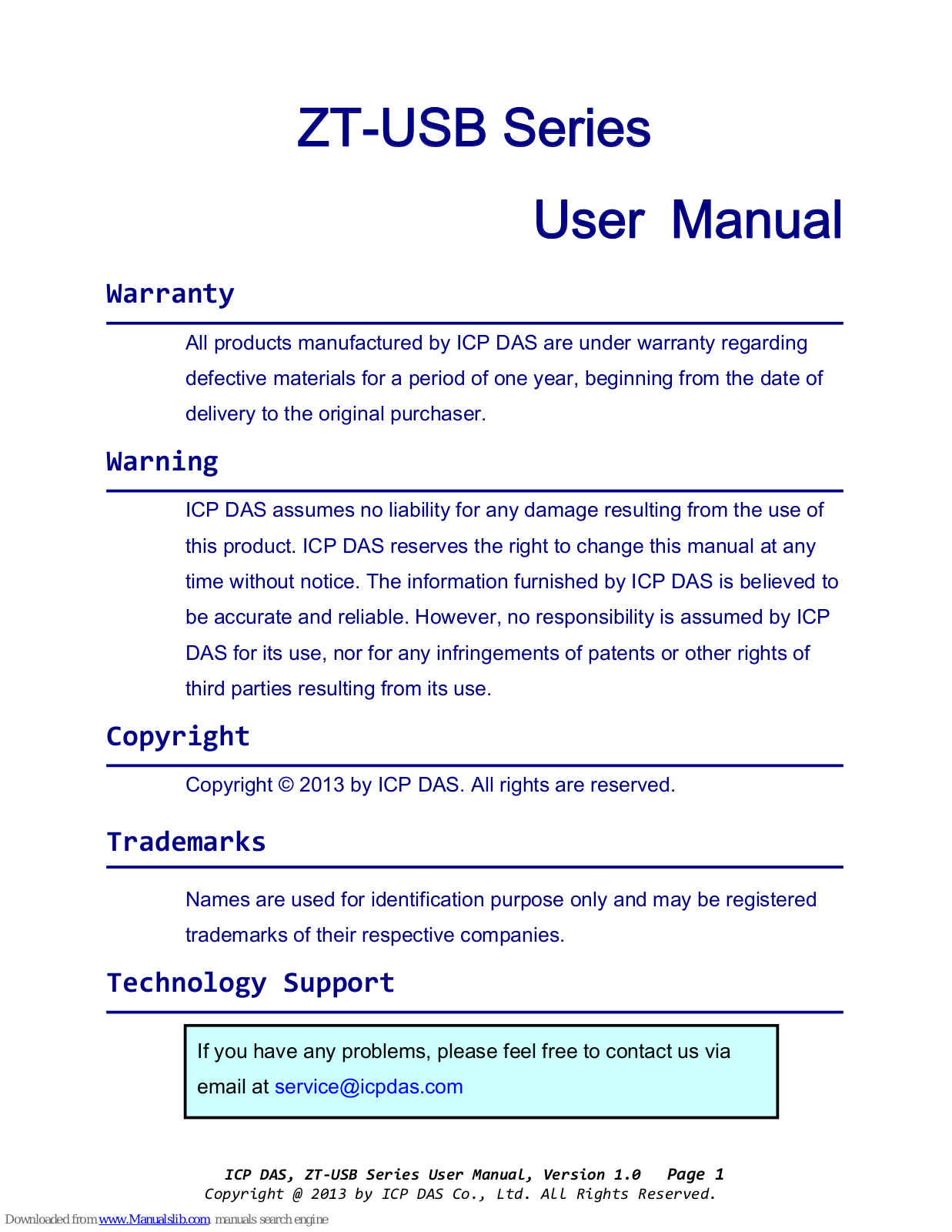 ICPDAS ZT-USBC, ZT-USB, ZT-USBR User Manual