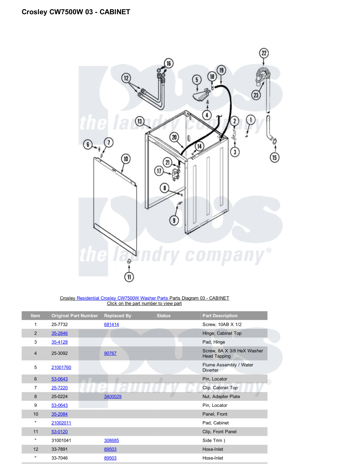 Crosley CW7500W Parts Diagram