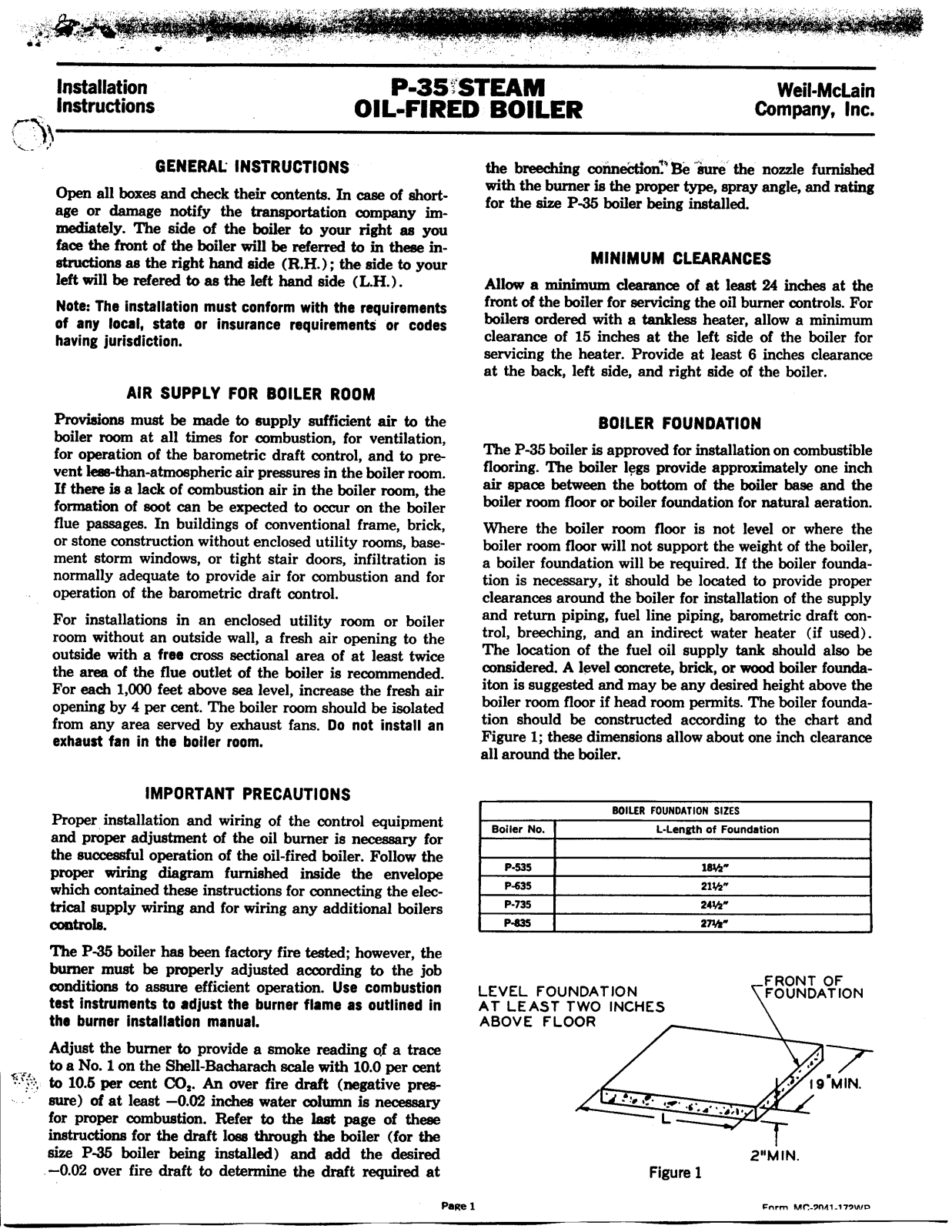 Weil-McLain P-35 Steam User Manual