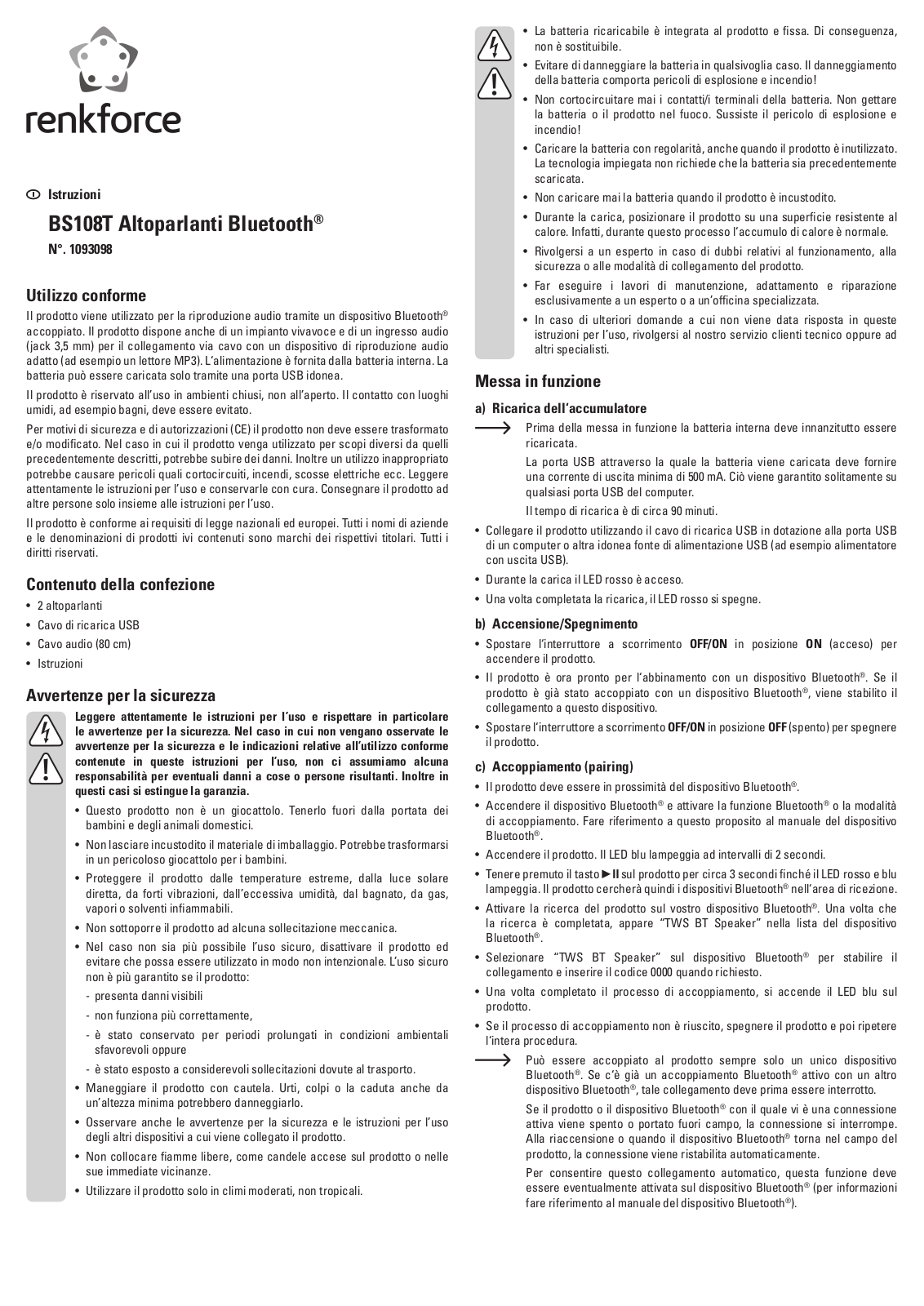 Renkforce BS108T Operating Instructions