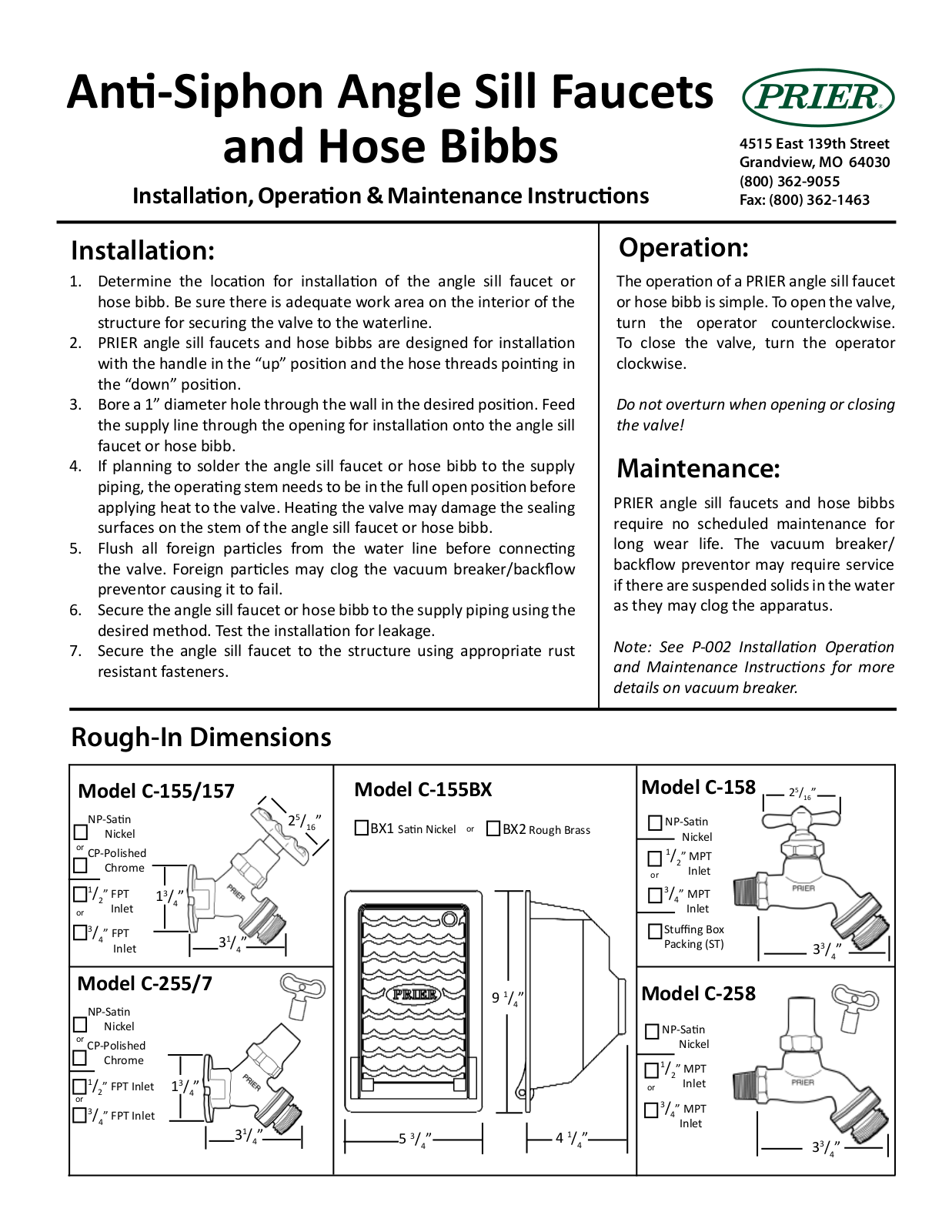 Prier C-155, C-157 Installation Manual - ManualMachine.com