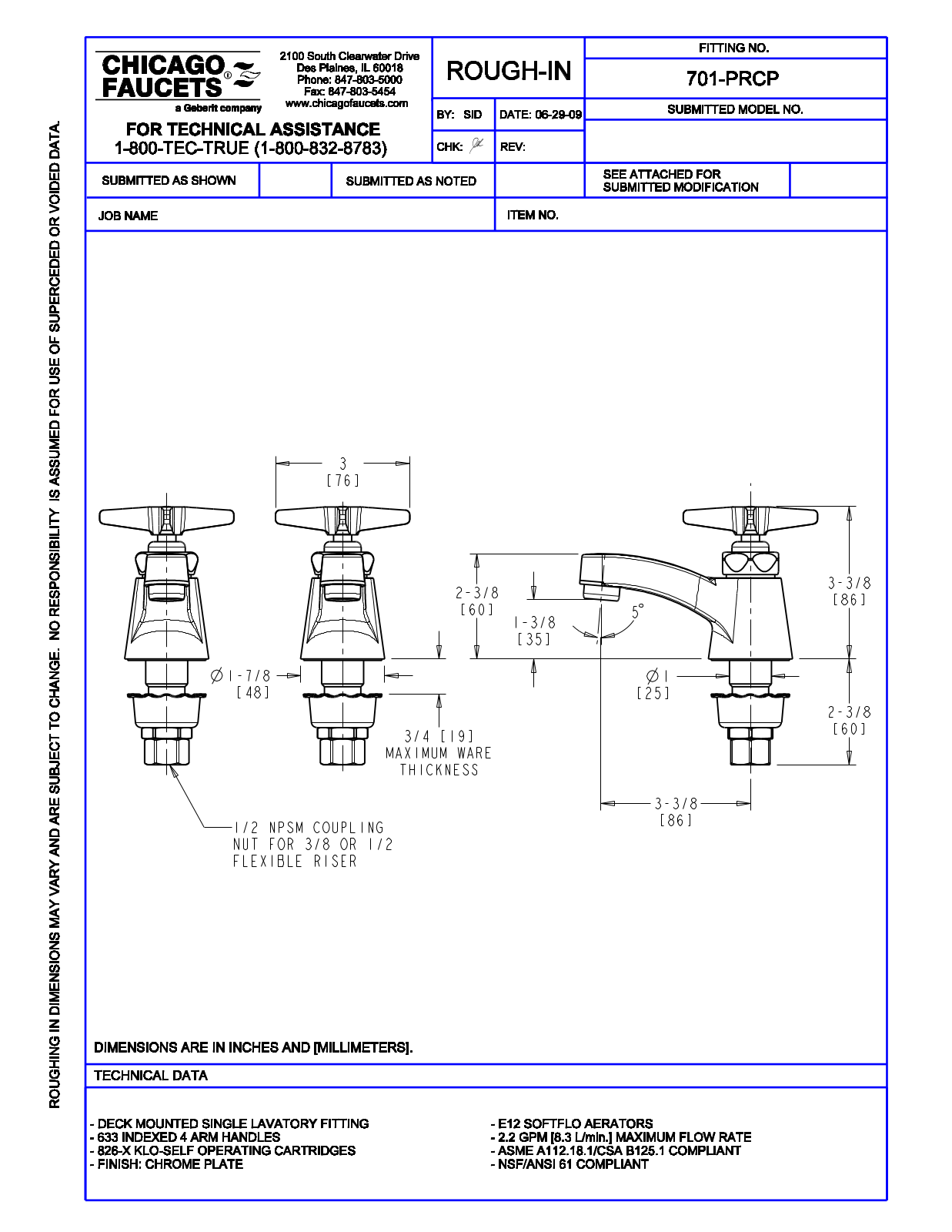 Chicago Faucet 701-PRCP User Manual