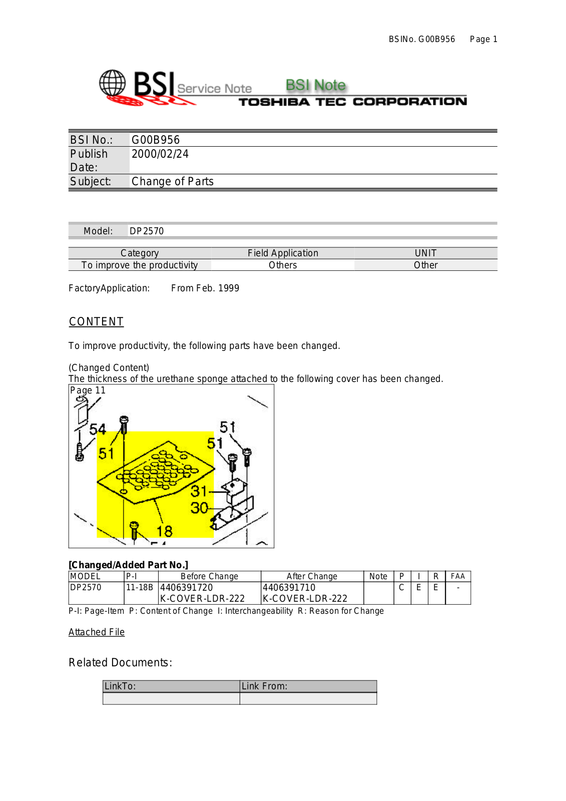 Toshiba g00b956 Service Note