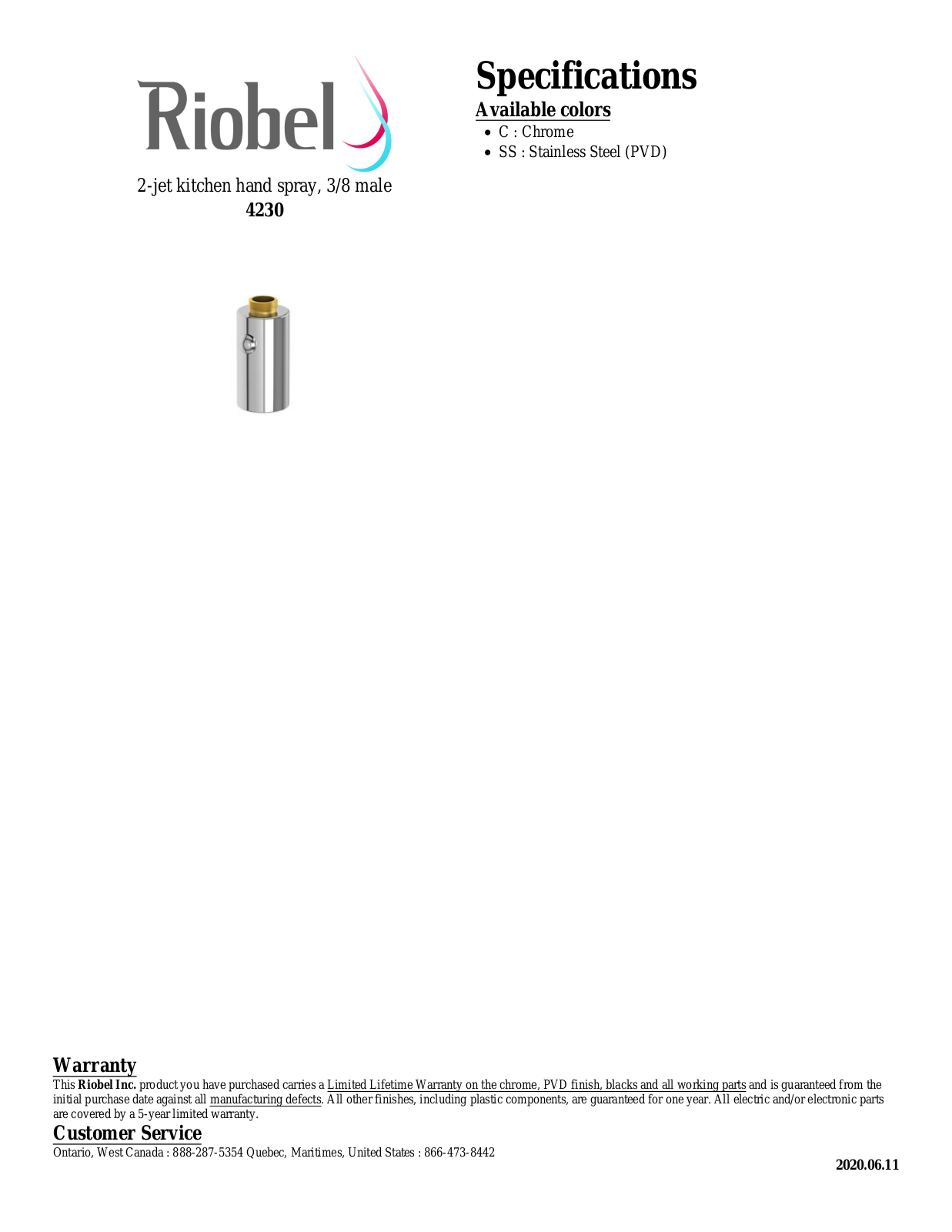 Riobel 4230SS Specifications - ManualMachine.com